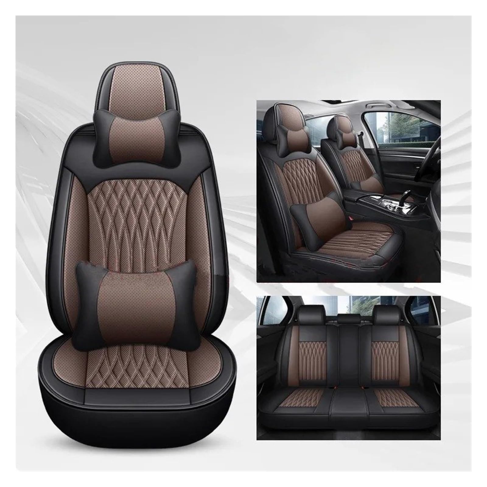 IUKMR Sitzbezüge Auto Für 1er-Serie Alle Automodelle E81 E82 E87 E88 F20 F21 F52 F40 Pu-Leder Universal-Autositzbezug Sitzbezüge Auto Set(B-Black Coffee 5 Seat) von IUKMR