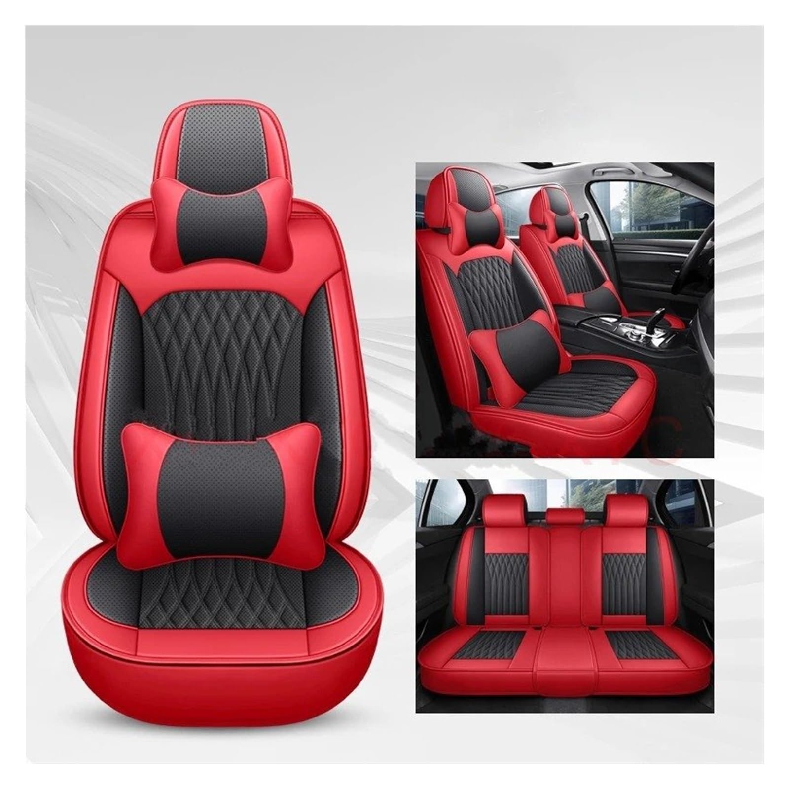 IUKMR Sitzbezüge Auto Für 1er-Serie Alle Automodelle E81 E82 E87 E88 F20 F21 F52 F40 Pu-Leder Universal-Autositzbezug Sitzbezüge Auto Set(B-Black Red 5 Seat) von IUKMR