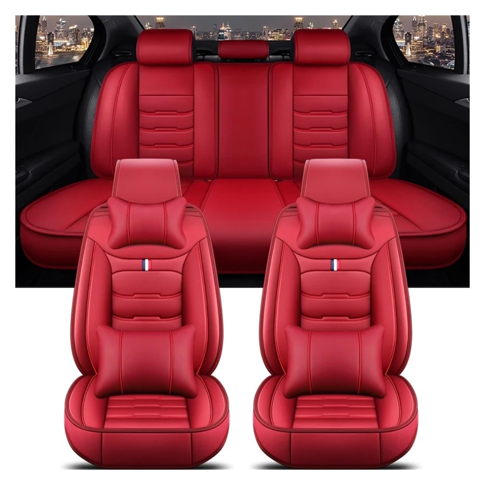 IUKMR Sitzbezüge Auto Für 2er-Serie Alle Automodelle F22 F23 F44 F45 F46 G42 Universeller Autositzbezug Sitzbezüge Auto Set(B-Red 5 Seat) von IUKMR