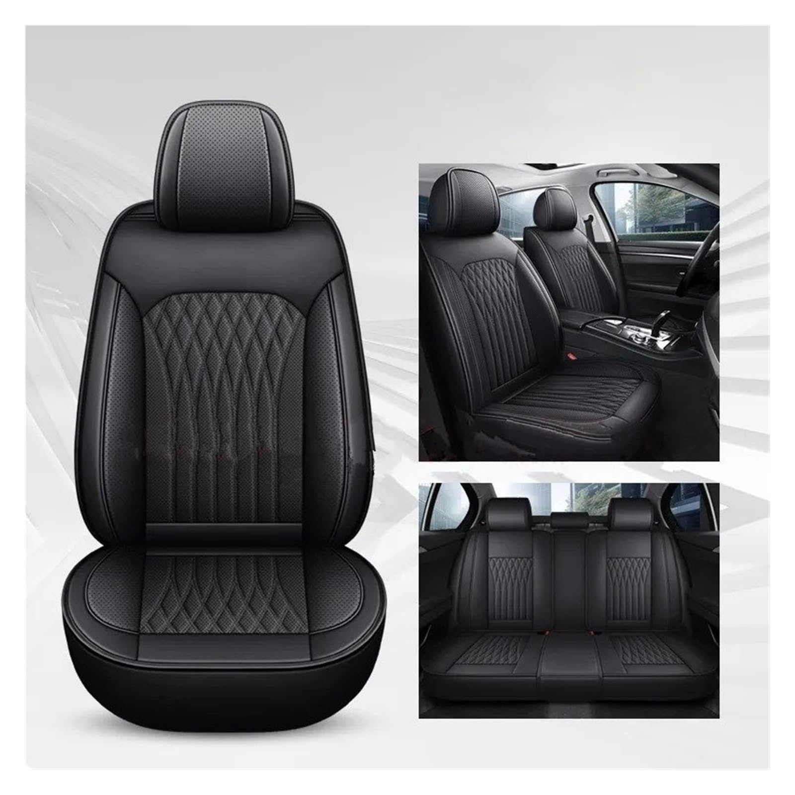 IUKMR Sitzbezüge Auto Für 5er-Serie Alle Automodelle F10 F11 G30 G31 E39 E60 E61 F07 F18 G38 Universeller Autositzbezug Sitzbezüge Auto Set(A-Black 5 Seat) von IUKMR