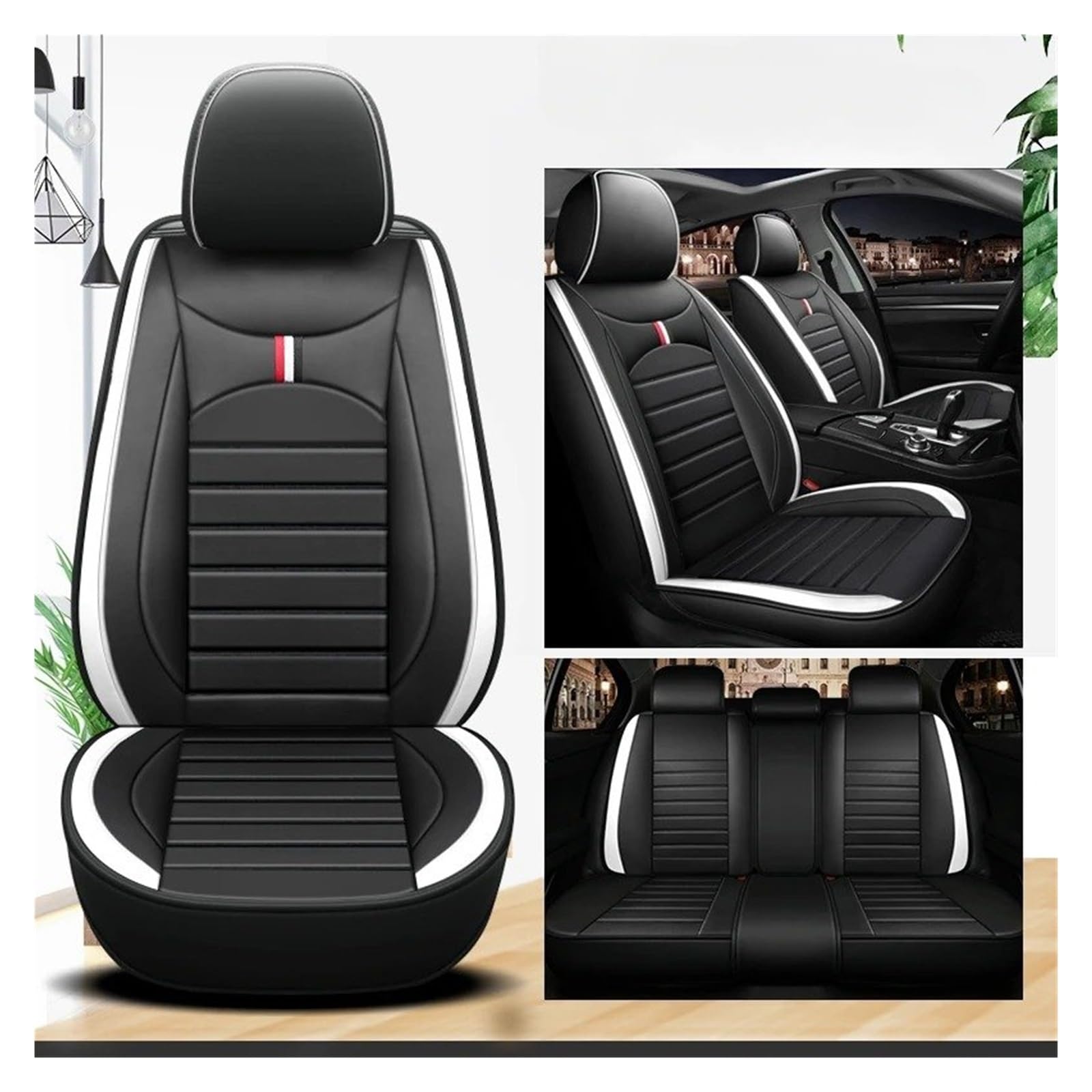 IUKMR Sitzbezüge Auto Für Alfa Für Romeo Für Stelvio Für Giulia Autositzbezüge Autozubehör Sitzbezüge Auto Set(A-Black White 5 seat) von IUKMR