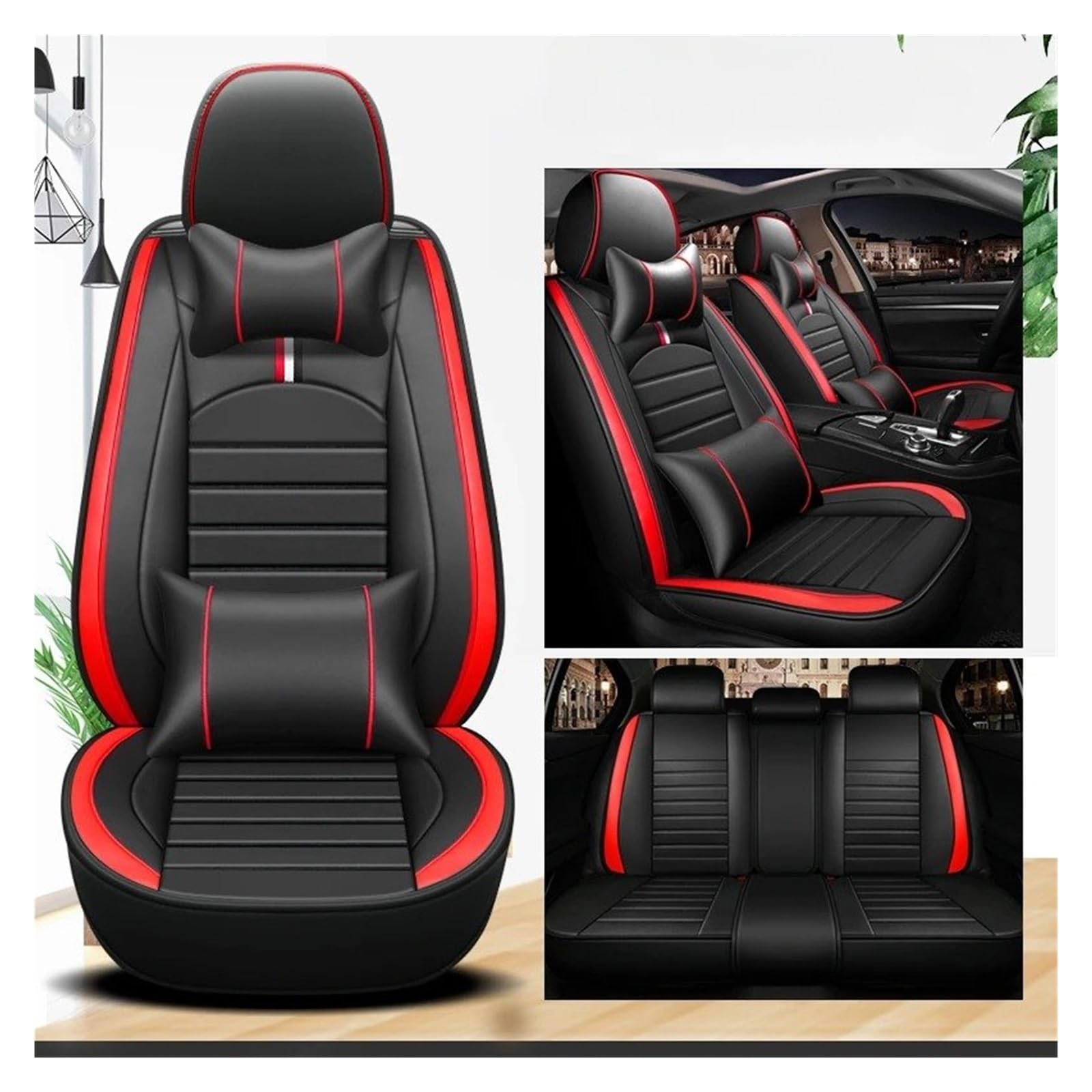 IUKMR Sitzbezüge Auto Für Alfa Für Romeo Für Stelvio Für Giulia Autositzbezüge Autozubehör Sitzbezüge Auto Set(B-Black red 5 seat) von IUKMR