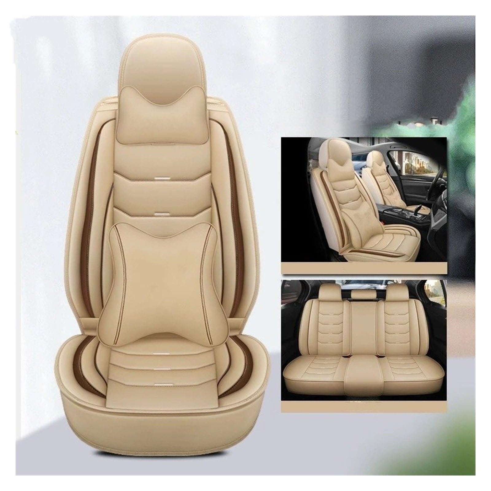 IUKMR Sitzbezüge Auto Für C-Klasse CL203 W203 W204 S204 C204 S205 W205 C205 Universeller Autositzbezug Aus Leder Sitzbezüge Auto Set(B-Beige 5seat) von IUKMR