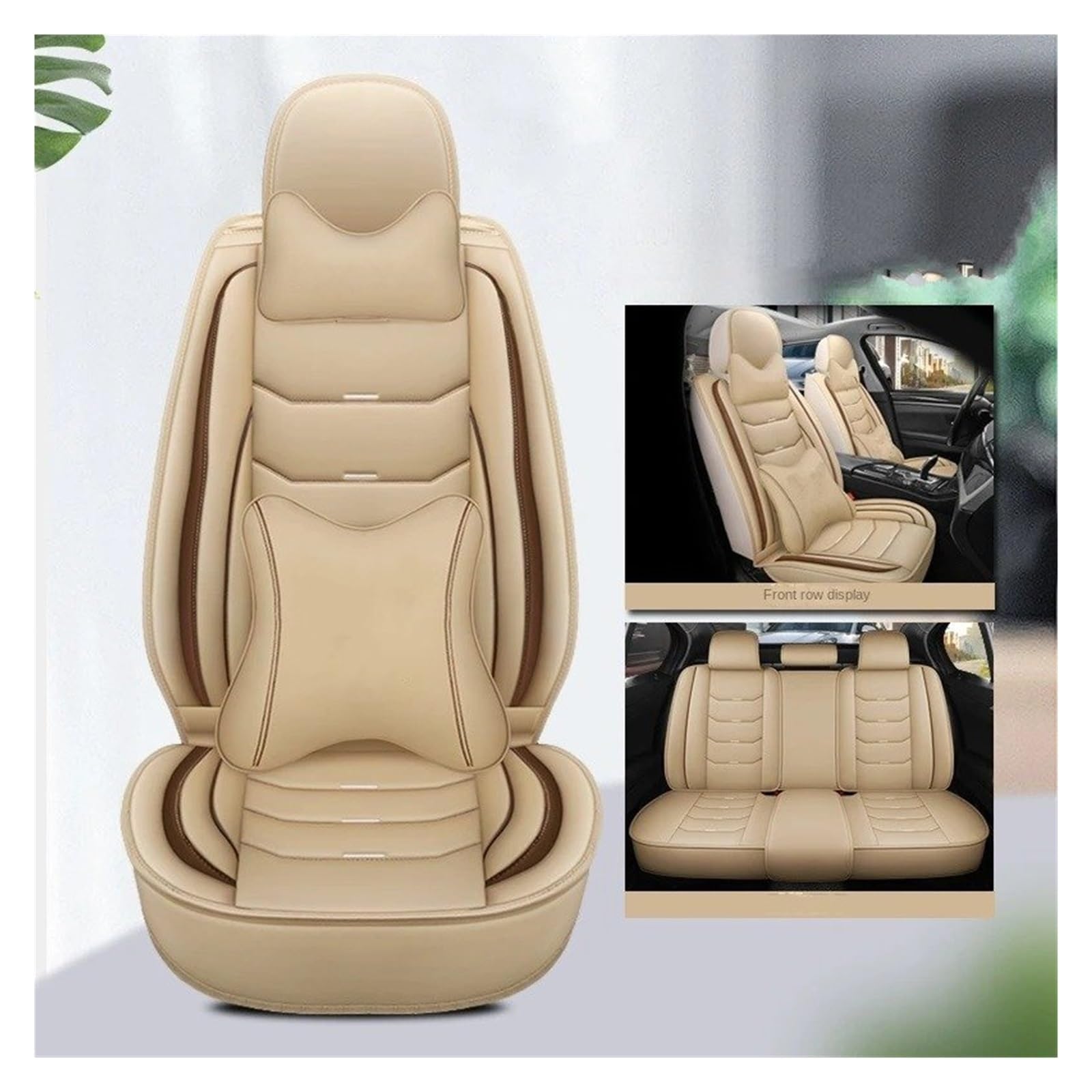 IUKMR Sitzbezüge Auto Für C-Klasse CL203 W203 W204 S204 C204 S205 W205 C205 Universeller Autositzbezug Aus Leder Sitzbezüge Auto Set(B-Beige 5seat) von IUKMR