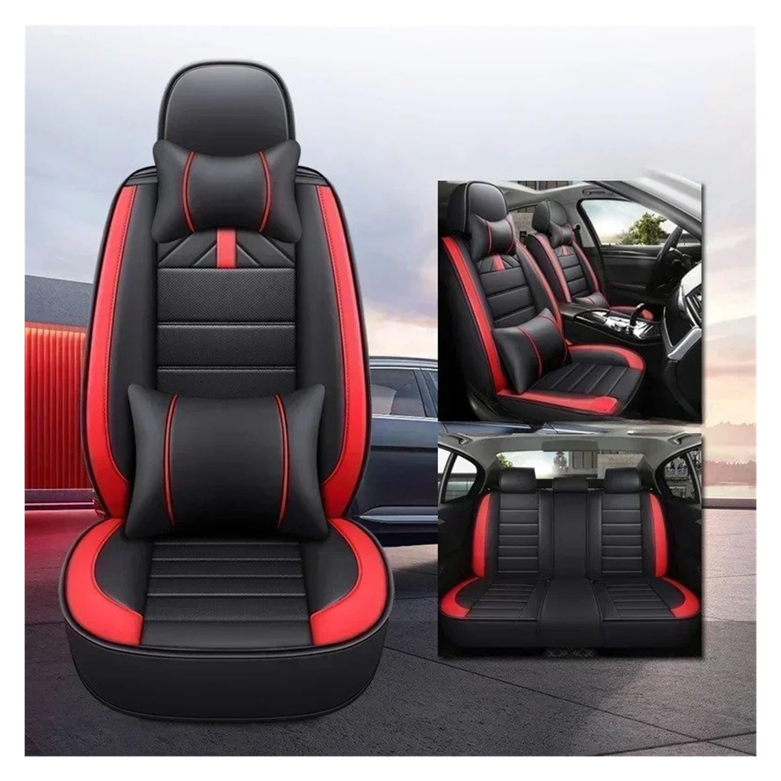 IUKMR Sitzbezüge Auto Für CLS C257 CL C216 C CL203 W203 W204 S204 C204 S205 Universeller Autositzbezug Aus Leder Sitzbezüge Auto Set(B-Black red 5 Seats) von IUKMR