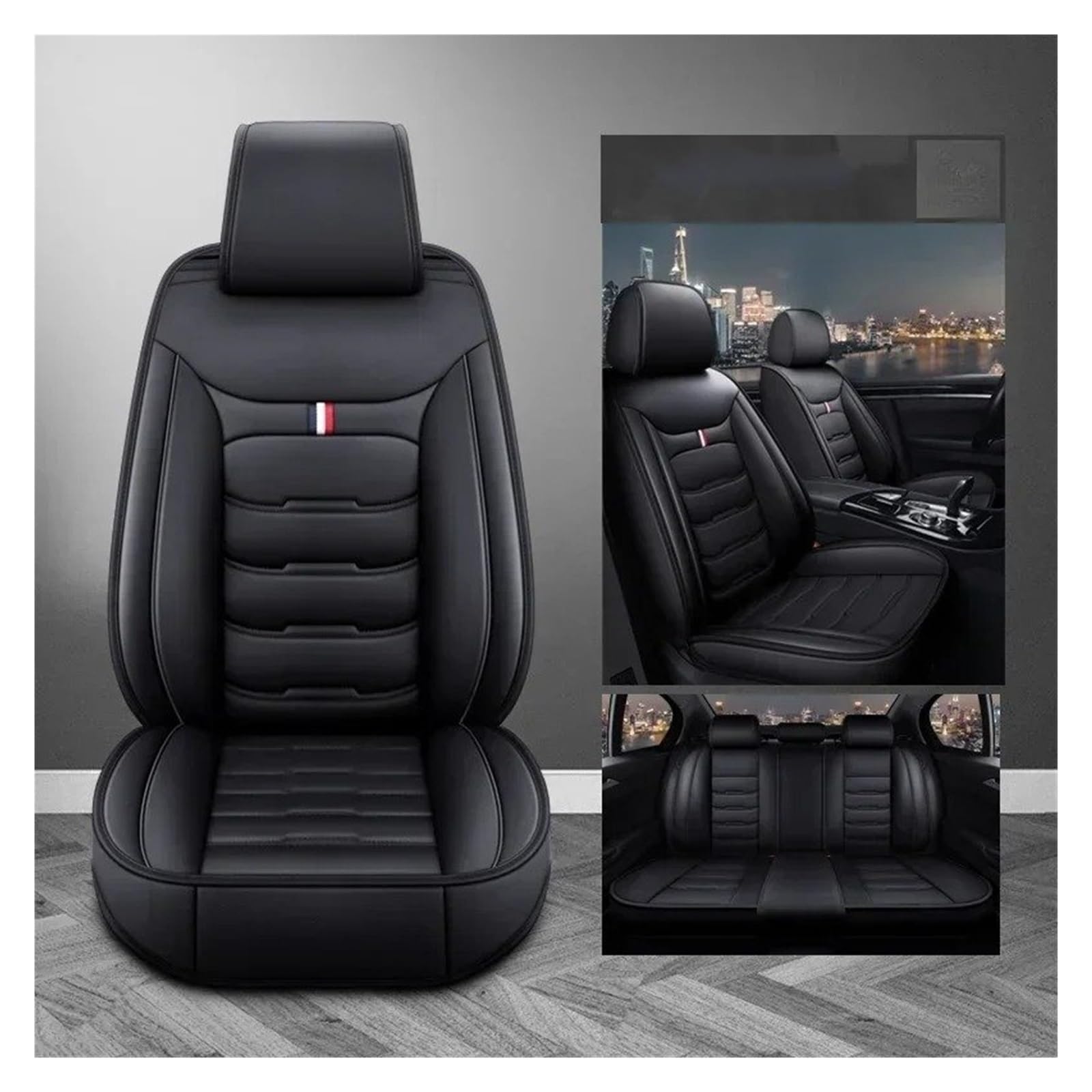 IUKMR Sitzbezüge Auto Für CR-Z Für CRV Für Stream Für Legend Für Fit Für Avancier Für Crider Für Integra Universeller Autositzbezug Aus Leder Sitzbezüge Auto Set(A-Black 5seat) von IUKMR