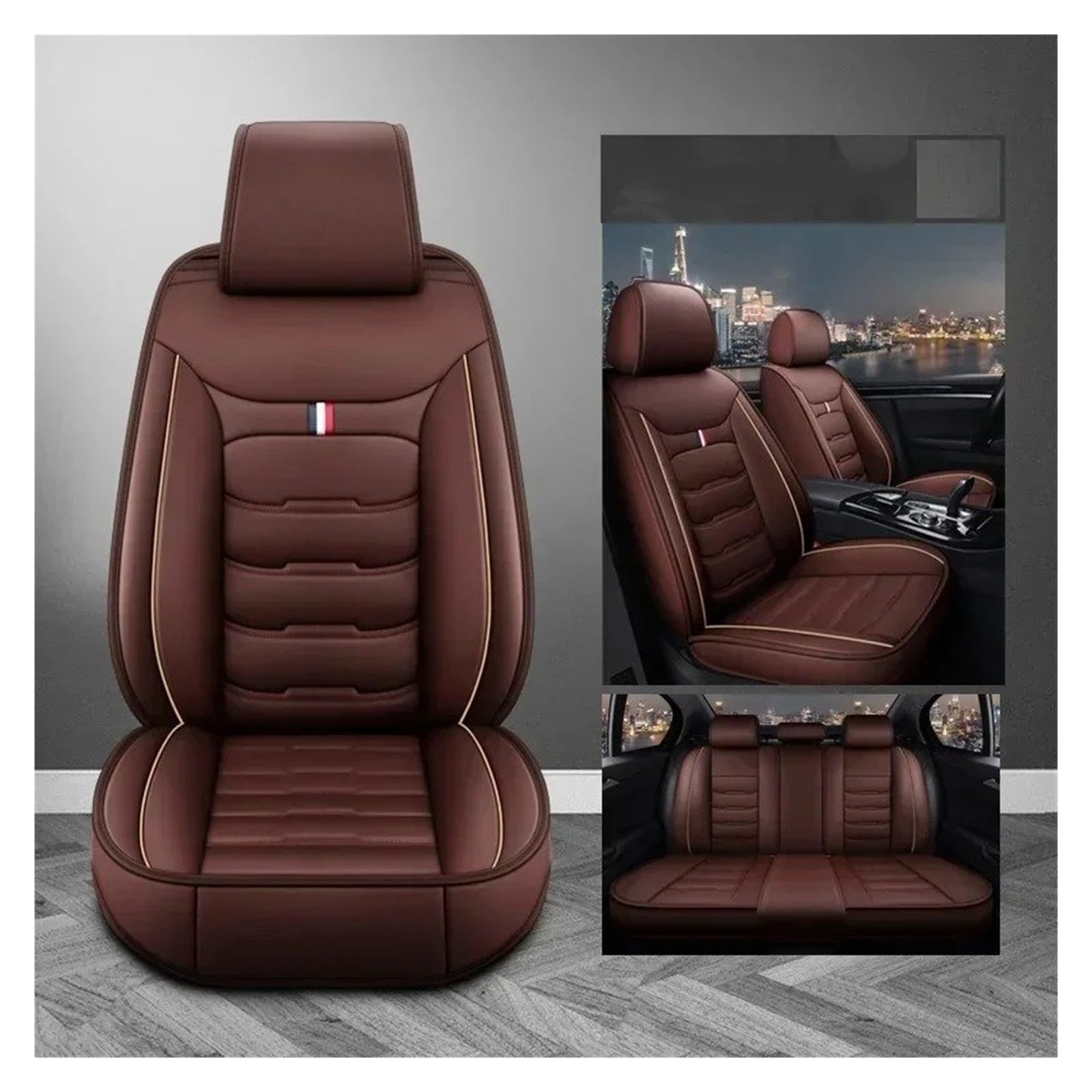 IUKMR Sitzbezüge Auto Für CR-Z Für CRV Für Stream Für Legend Für Fit Für Avancier Für Crider Für Integra Universeller Autositzbezug Aus Leder Sitzbezüge Auto Set(A-Coffee 5seat) von IUKMR