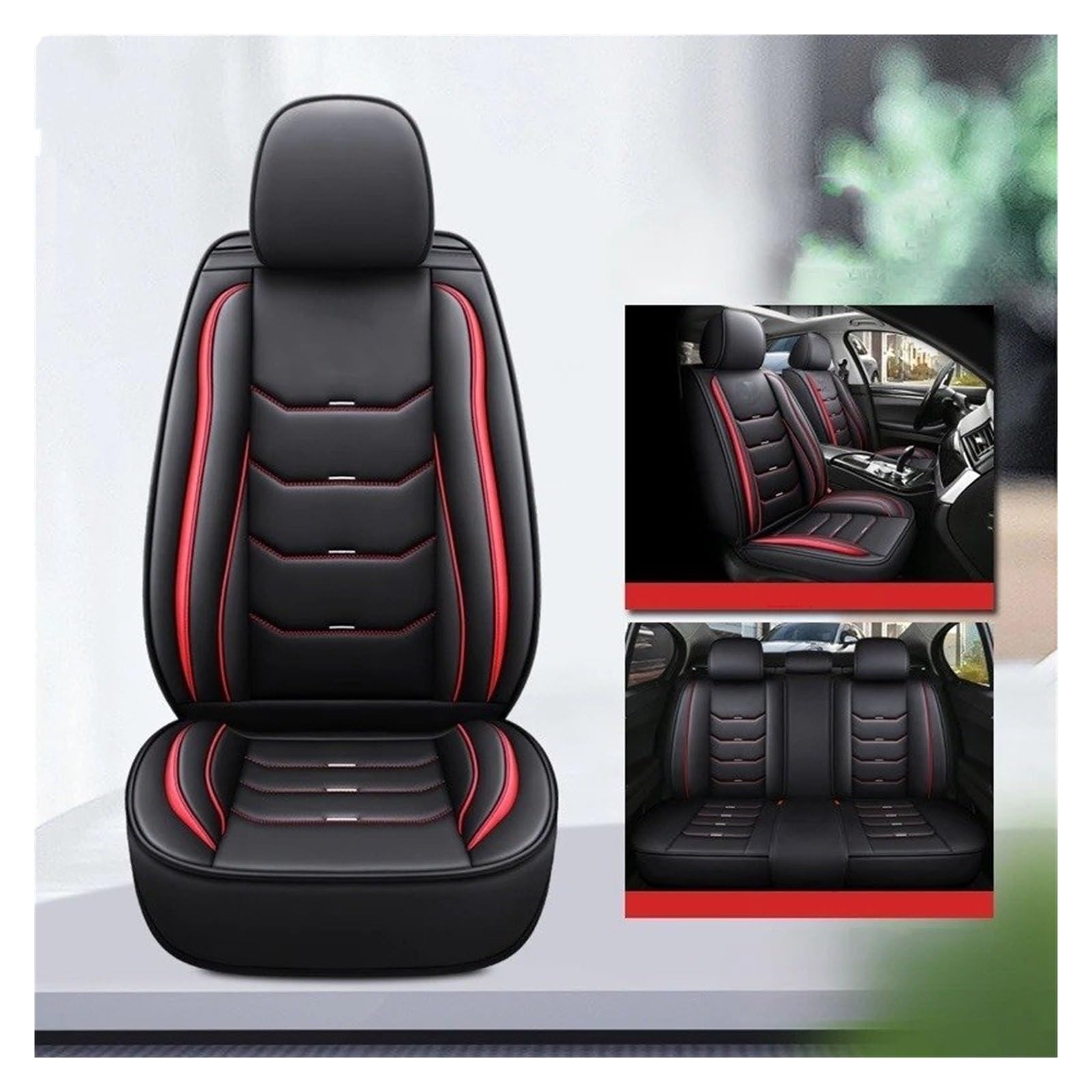 IUKMR Sitzbezüge Auto Für CR-Z Für Civic Für CRV Für Stream Für Legend Für Fit Für Avancier Für Crider Für Integra Universeller Autositzbezug Aus Leder Sitzbezüge Auto Set(A-Black red 5seat) von IUKMR