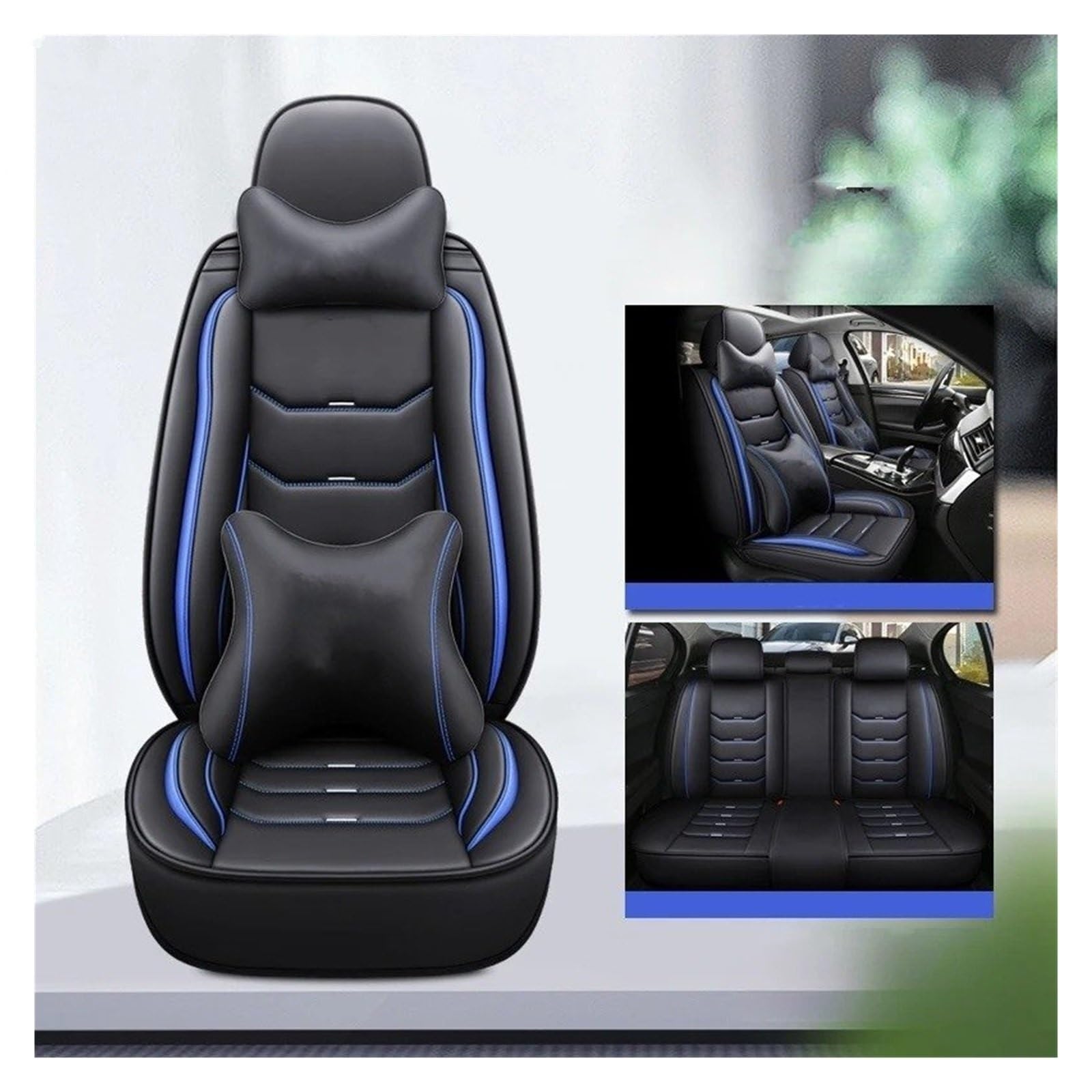 IUKMR Sitzbezüge Auto Für CR-Z Für Civic Für CRV Für Stream Für Legend Für Fit Für Avancier Für Crider Für Integra Universeller Autositzbezug Aus Leder Sitzbezüge Auto Set(B-Black Bule 5seat) von IUKMR