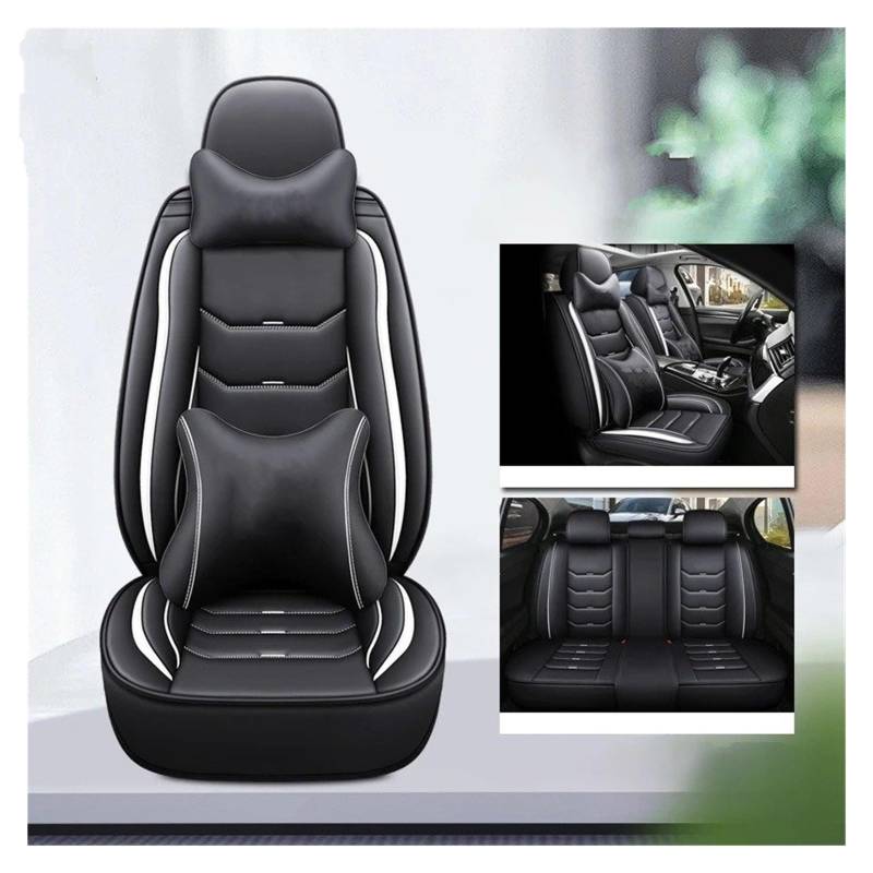 IUKMR Sitzbezüge Auto Für CR-Z Für Civic Für CRV Für Stream Für Legend Für Fit Für Avancier Für Crider Für Integra Universeller Autositzbezug Aus Leder Sitzbezüge Auto Set(B-Black White 5seat) von IUKMR