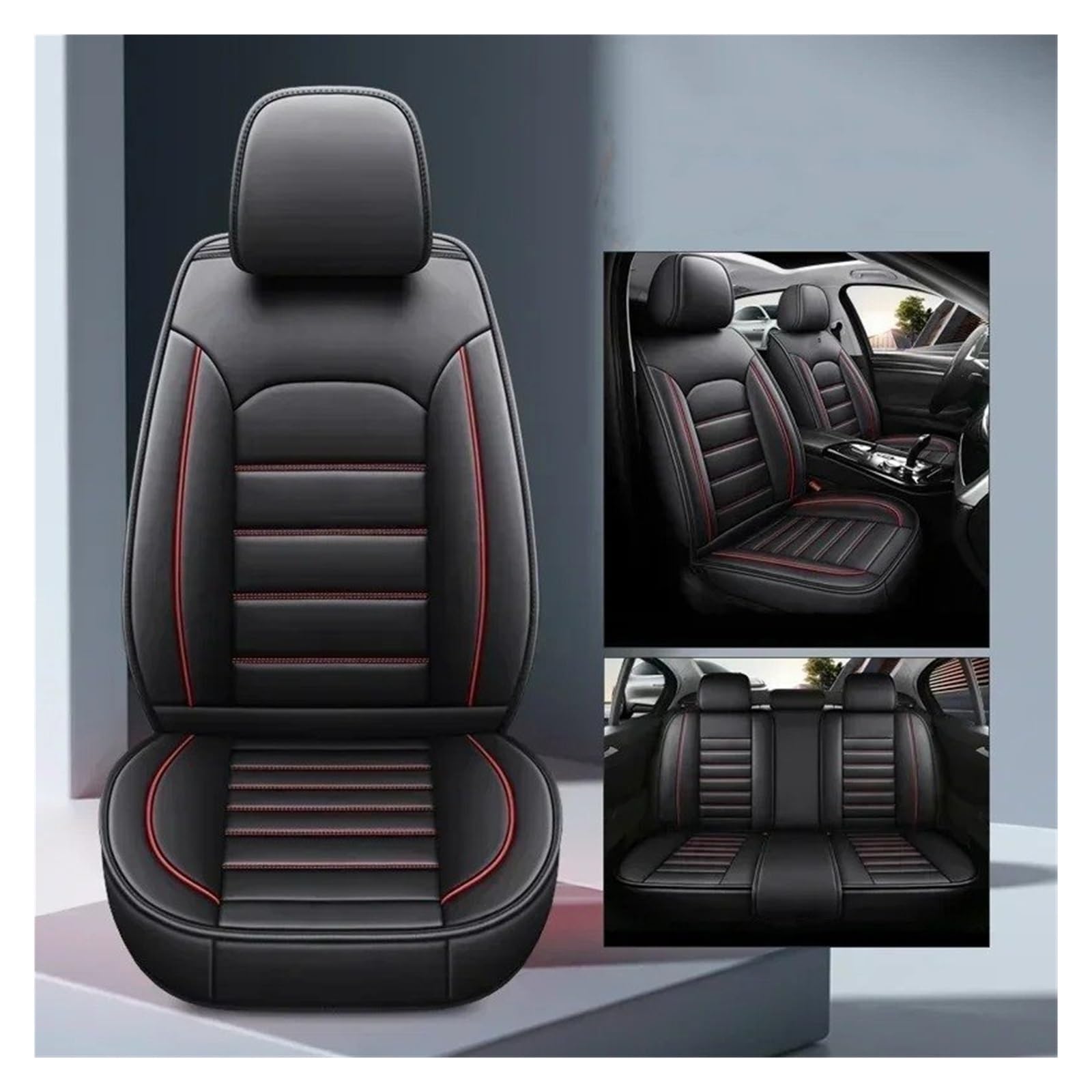 IUKMR Sitzbezüge Auto Für Chery Für Tiggo 3 Für Tiggo 5 Für Tiggo 7 Für Tiggo 8 Universal Auto Sitzbezug Sitzschutz Sitzbezüge Auto Set(A-Black red 5seat) von IUKMR