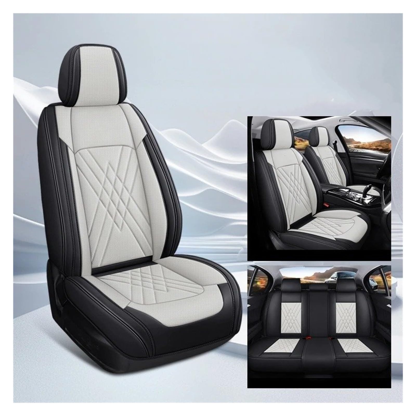 IUKMR Sitzbezüge Auto Für Chevrolet Alle Automodelle Für Cruze Für Blazer Für Captiva Für Camaro Für Aveo Für Malibu Für Equinox Universeller Autositzbezug Sitzbezüge Auto Set(A-Black beige 5 Seats) von IUKMR