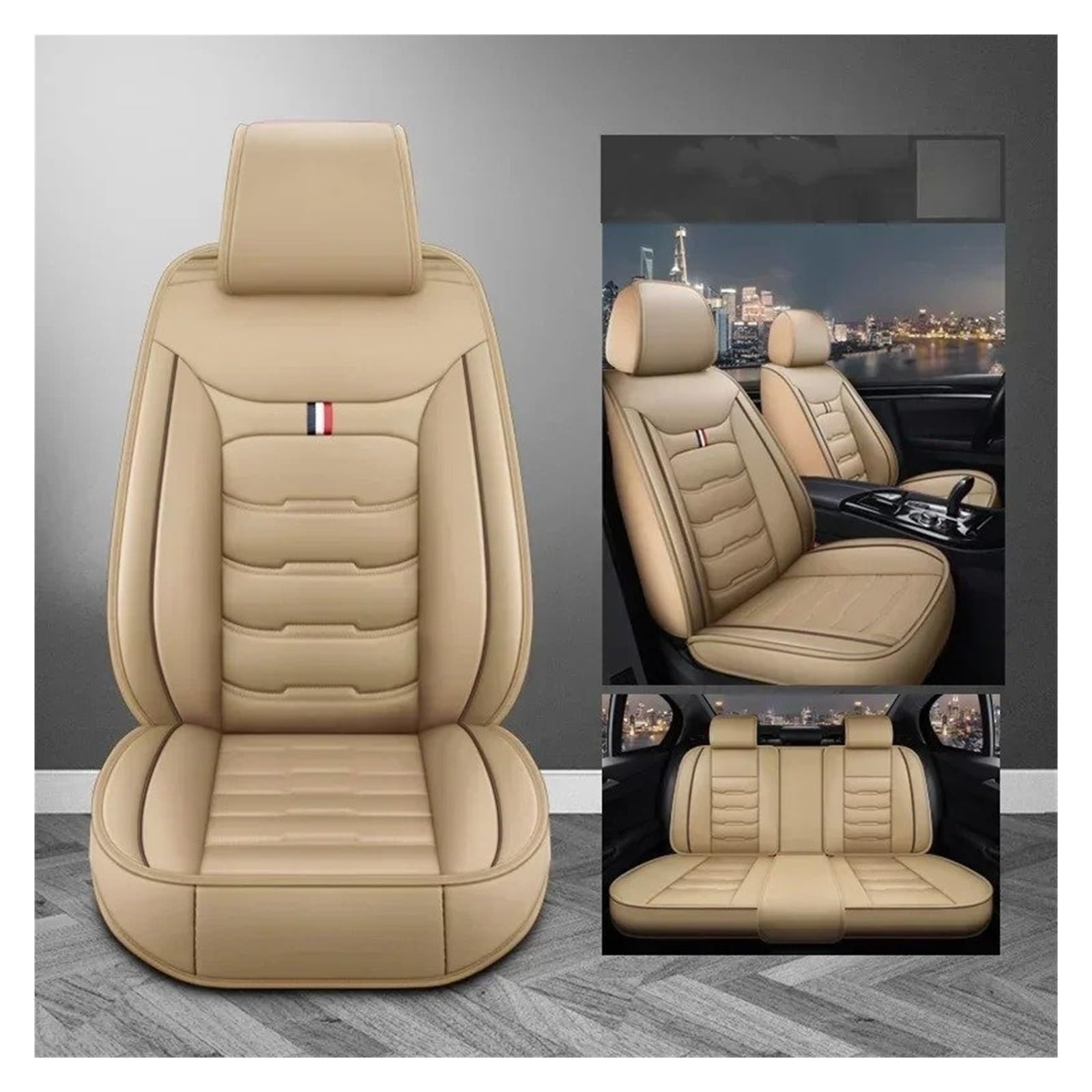 IUKMR Sitzbezüge Auto Für Chevrolet Für Cavalier Für Cruze Für Monza Für Sail Für Malibu Für Malibu XL Für Menlo Universeller Autositzbezug Aus Leder Sitzbezüge Auto Set(A-Beige 5seat) von IUKMR