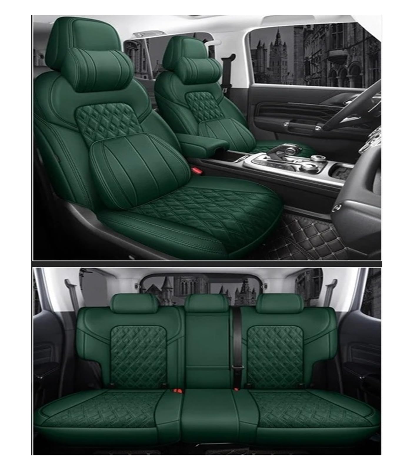 IUKMR Sitzbezüge Auto Für Chevrolet Für Orlando Für Equinox Für Cavalier Für Traxes Für Aveo Für Lova Für Epica Für SAIL Autositzbezug Aus Leder Sitzbezüge Auto Set(Green LUX) von IUKMR