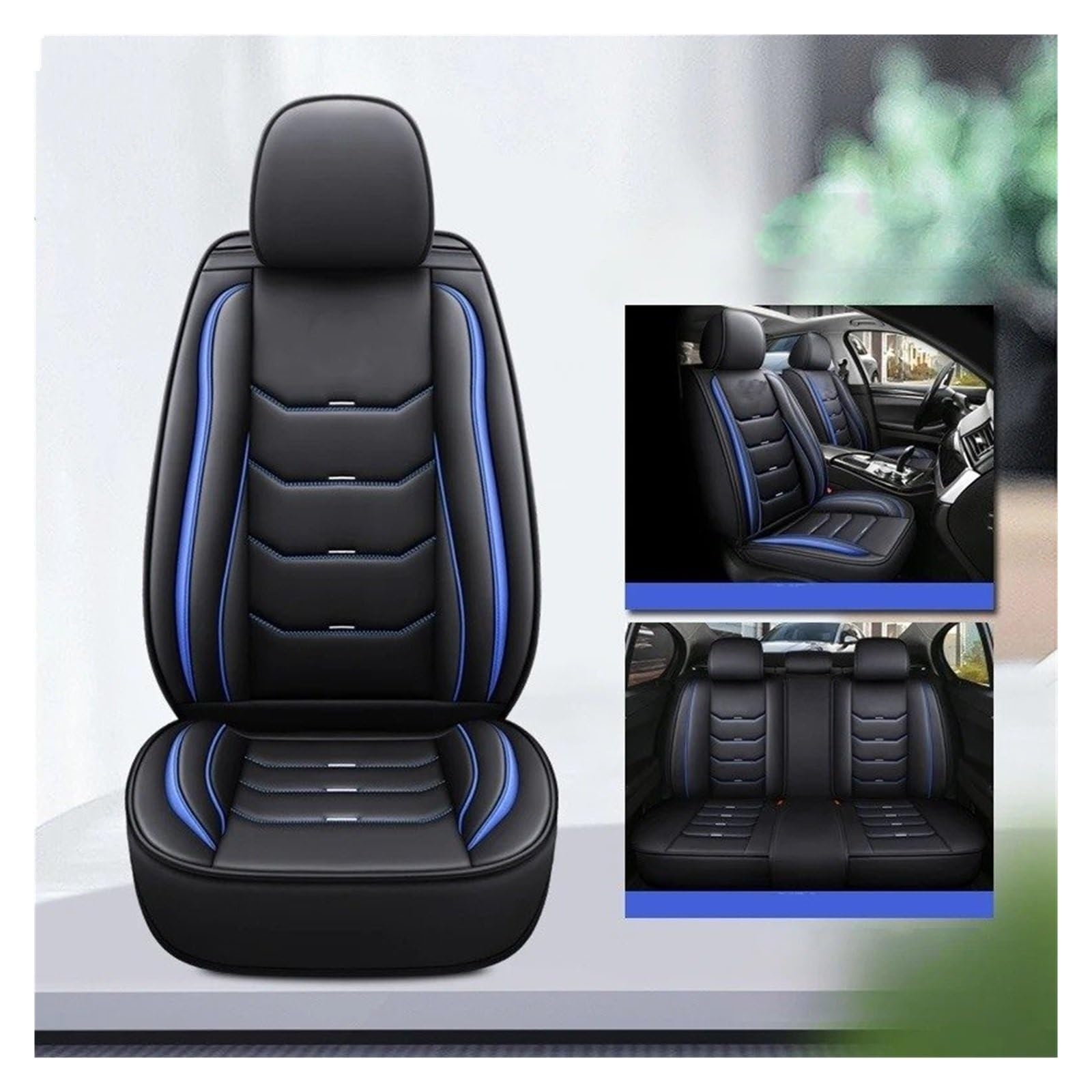 IUKMR Sitzbezüge Auto Für Chevrolet Für Rveo Für Menlo Für Cavalier Für Cruze Für Monza Für Sail Für Malibu XL Universeller Autositzbezug Aus Leder Sitzbezüge Auto Set(A-Black Bule 5seat) von IUKMR