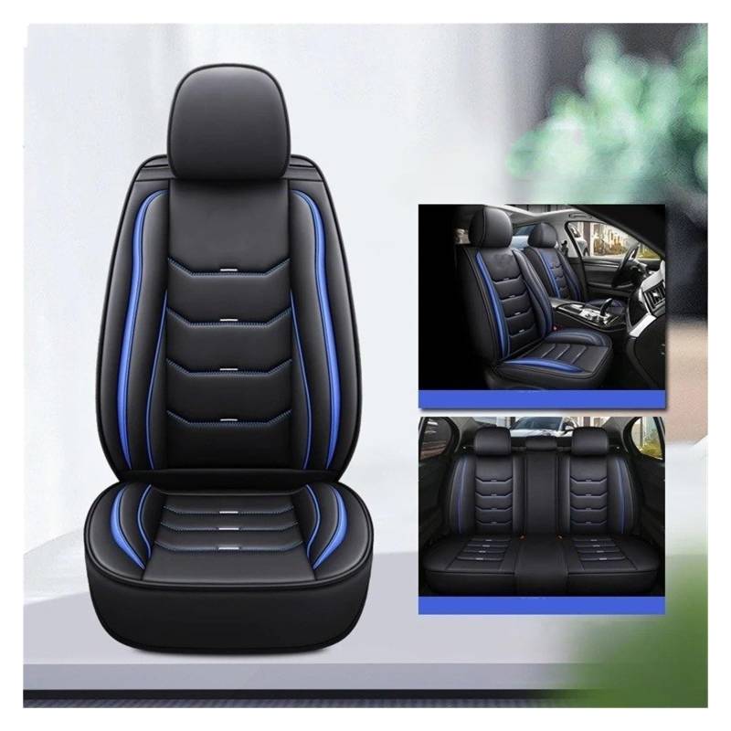 IUKMR Sitzbezüge Auto Für Chevrolet Für Rveo Für Menlo Für Cavalier Für Cruze Für Monza Für Sail Für Malibu XL Universeller Autositzbezug Aus Leder Sitzbezüge Auto Set(A-Black Bule 5seat) von IUKMR