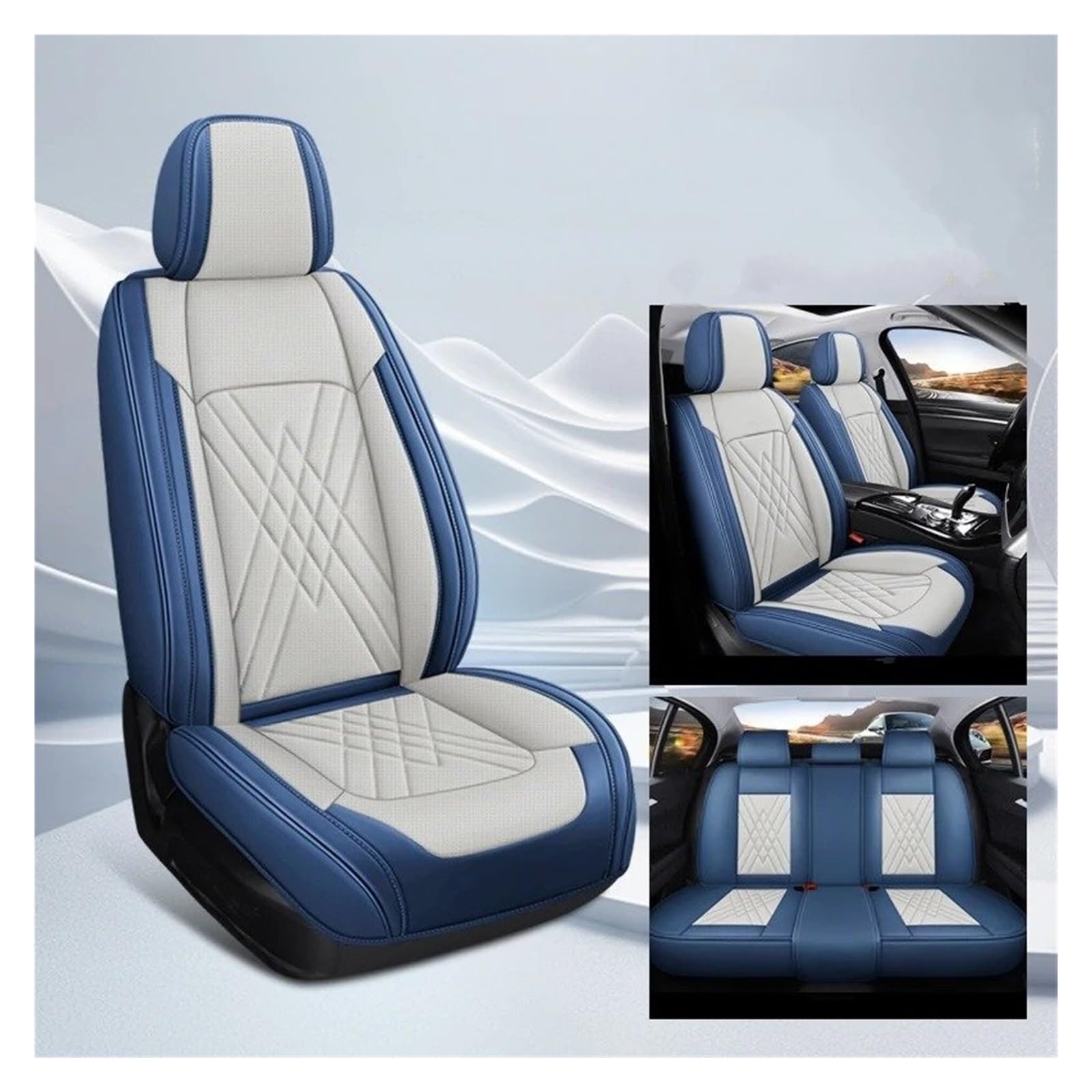 IUKMR Sitzbezüge Auto Für Citroen Alle Automodelle Für C4 Für Picasso Für C3 Für C5 Für C6 DS4 DS5 DS6 DS7 Universeller Autositzbezug Sitzbezüge Auto Set(A-Bule beige 5 Seats) von IUKMR