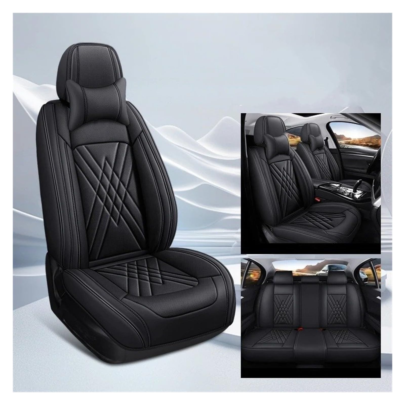 IUKMR Sitzbezüge Auto Für Citroen Alle Automodelle Für C4 Für Picasso Für C3 Für C5 Für C6 DS4 DS5 DS6 DS7 Universeller Autositzbezug Sitzbezüge Auto Set(B-Black 5 Seats) von IUKMR