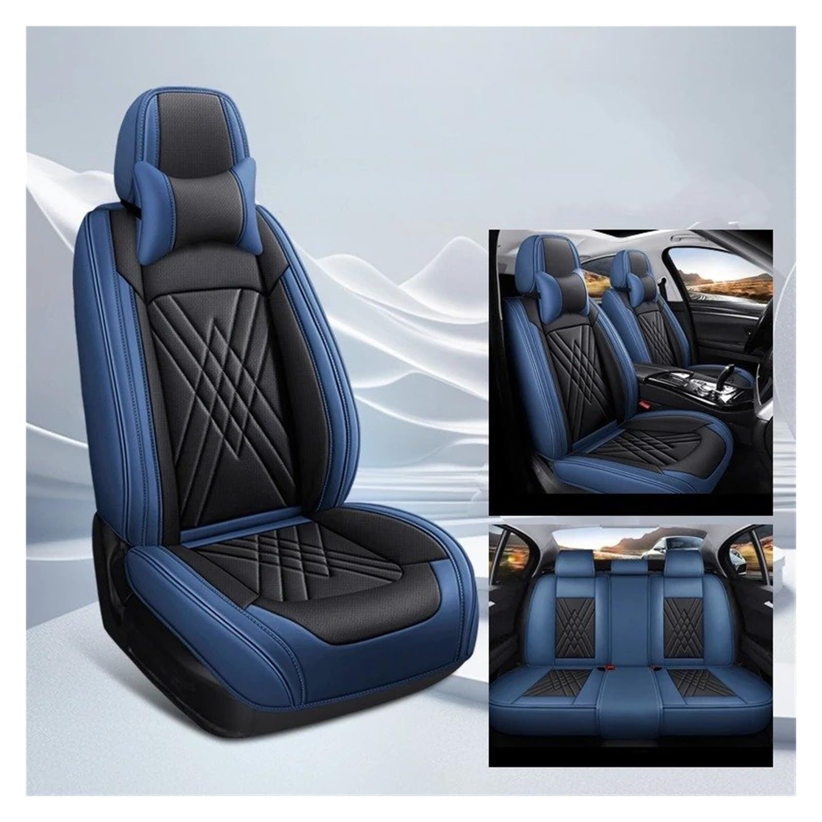 IUKMR Sitzbezüge Auto Für Citroen Alle Automodelle Für C4 Für Picasso Für C3 Für C5 Für C6 DS4 DS5 DS6 DS7 Universeller Autositzbezug Sitzbezüge Auto Set(B-Bule Black 5 Seats) von IUKMR