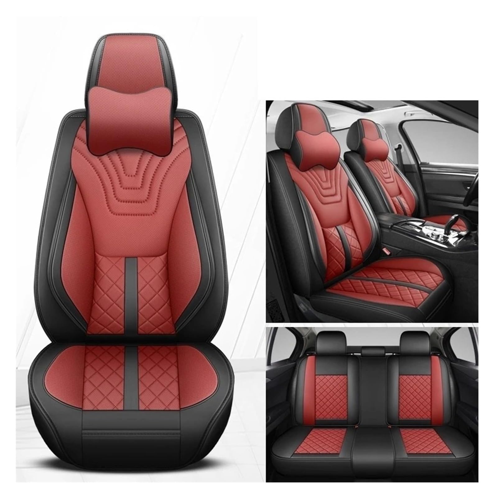 IUKMR Sitzbezüge Auto Für Haval Alle Modelle Für Haval Für Hover F7 F5 H6 H7 H5 H8 H9 M6 H2S H1 H2 Universal Leder Auto Sitz Abdeckung Sitzbezüge Auto Set(Black red Pillow) von IUKMR