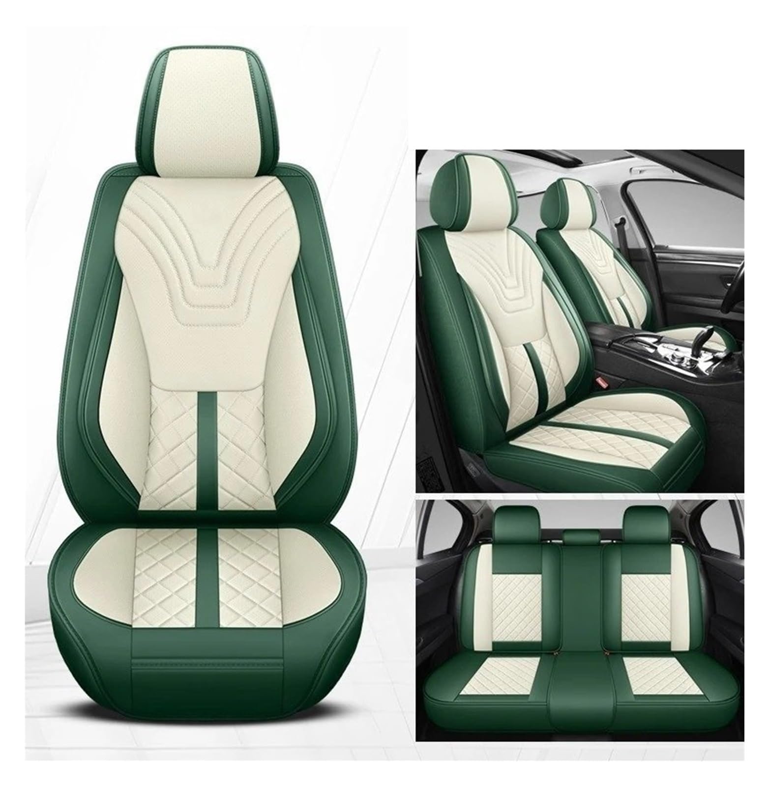 IUKMR Sitzbezüge Auto Für Haval Alle Modelle Für Haval Für Hover F7 F5 H6 H7 H5 H8 H9 M6 H2S H1 H2 Universal Leder Auto Sitz Abdeckung Sitzbezüge Auto Set(Green White) von IUKMR