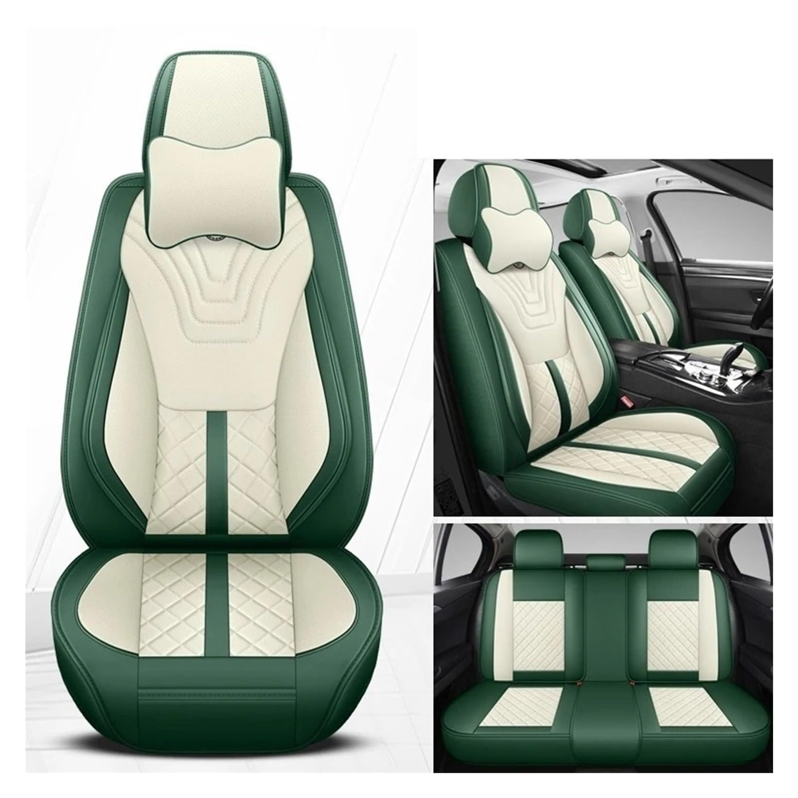 IUKMR Sitzbezüge Auto Für Haval Alle Modelle Für Haval Für Hover F7 F5 H6 H7 H5 H8 H9 M6 H2S H1 H2 Universal Leder Auto Sitz Abdeckung Sitzbezüge Auto Set(Green White Pillow) von IUKMR