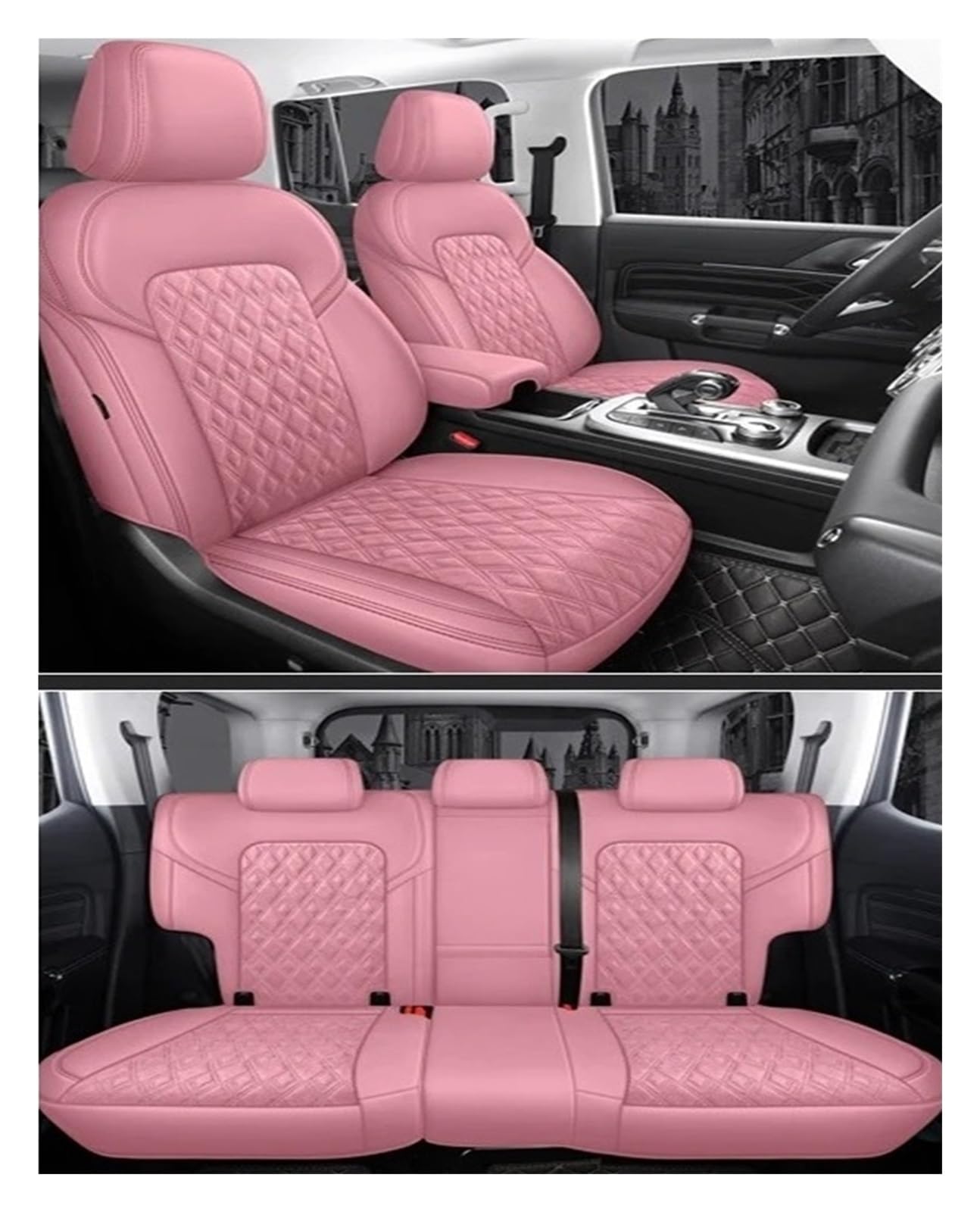 IUKMR Sitzbezüge Auto Für Kia Für NIRO Für Borrego Für Carens Für Sorento Für Sportage Für Cadenza Für Opirus Für Shuma Autositzbezug Aus Leder Sitzbezüge Auto Set(PINK) von IUKMR