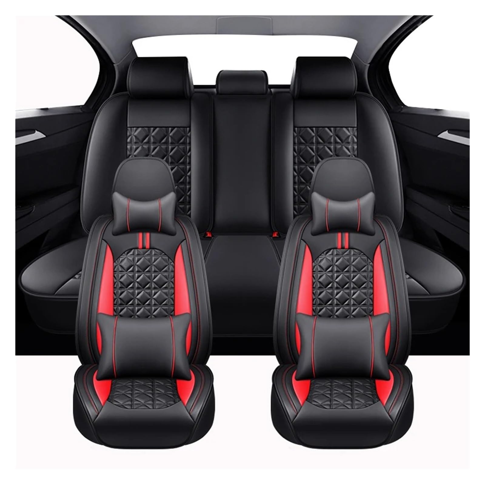 IUKMR Sitzbezüge Auto Für Kia Für Picanto Universal Full Set Autositzbezüge Autozubehör Sitzbezüge Auto Set(Luxurious-Black Red) von IUKMR