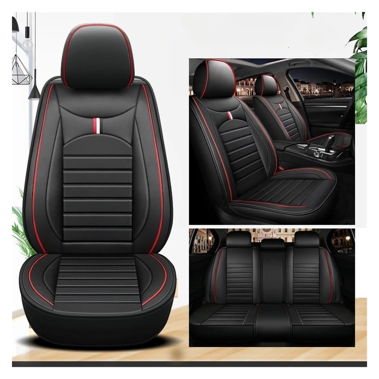 IUKMR Sitzbezüge Auto Für Mini Für Cooper F56 Für Countryman Für Clubman Autositzbezüge Sitzbezüge Auto Set(A-Black 5 seat) von IUKMR