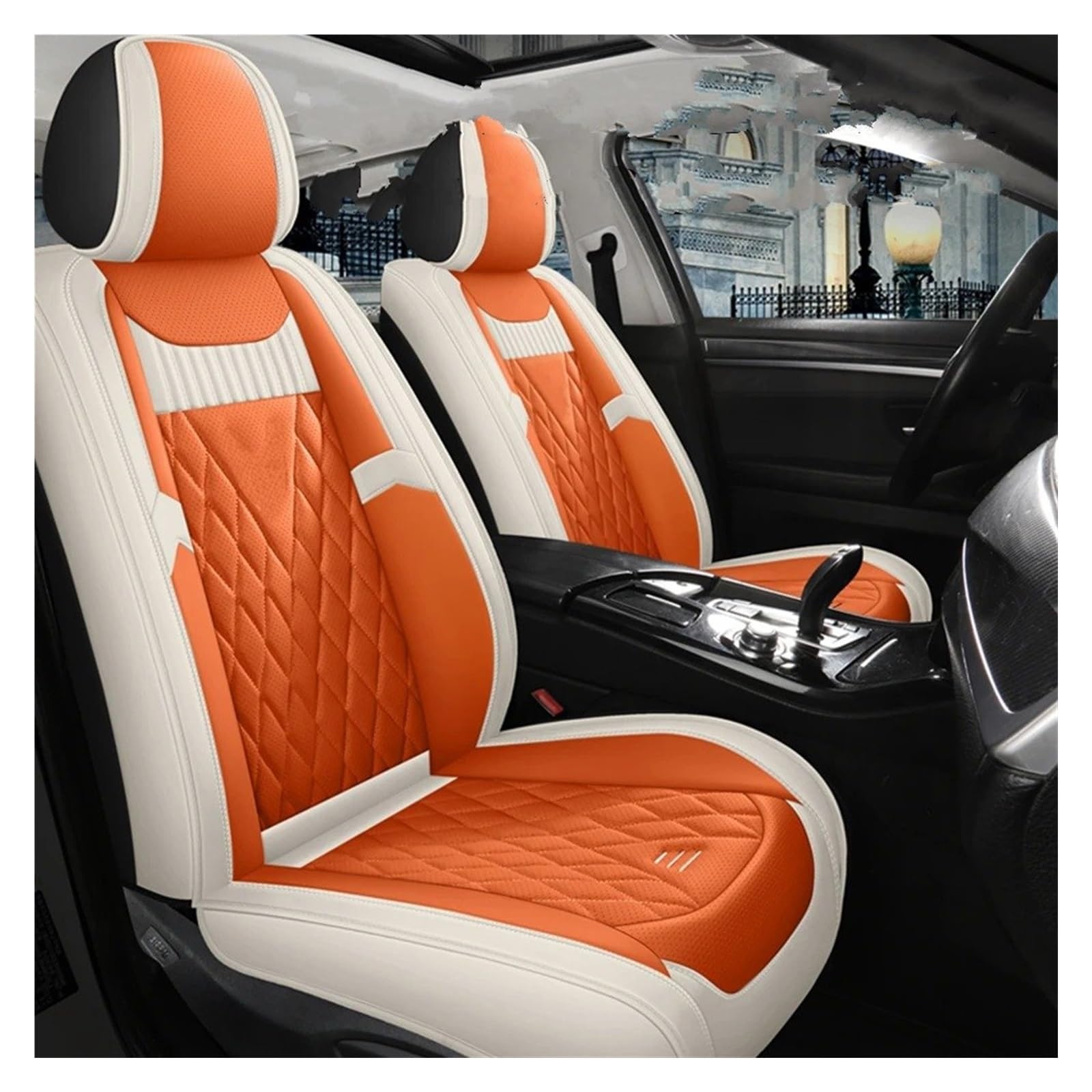 IUKMR Sitzbezüge Auto Für Opel Für Corsa D Für Astra K Für Zafira Für Tourer Für Antara Für Vectra B Für Meriva Universelle Autositzbezüge Sitzbezüge Auto Set(Beige Orange Front) von IUKMR