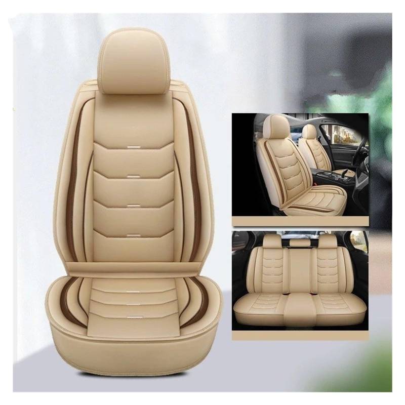 IUKMR Sitzbezüge Auto Für Toyota Für 4Runner FJ Für Cruiser Für Camry Für Land Für Cruiser Für Tundra Für Alphard Universeller Autositzbezug Aus Leder Sitzbezüge Auto Set(A-Beige 5seat) von IUKMR