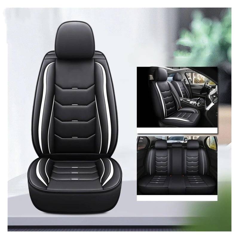 IUKMR Sitzbezüge Auto Für Toyota Für 4Runner FJ Für Cruiser Für Camry Für Land Für Cruiser Für Tundra Für Alphard Universeller Autositzbezug Aus Leder Sitzbezüge Auto Set(A-Black White 5seat) von IUKMR