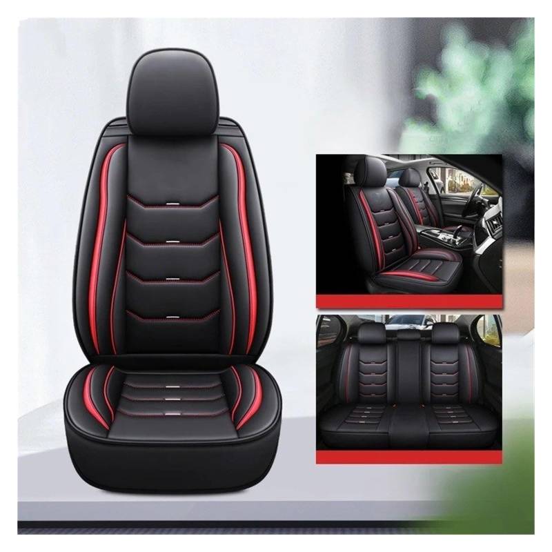 IUKMR Sitzbezüge Auto Für Toyota Für 4Runner FJ Für Cruiser Für Camry Für Land Für Cruiser Für Tundra Für Alphard Universeller Autositzbezug Aus Leder Sitzbezüge Auto Set(A-Black red 5seat) von IUKMR