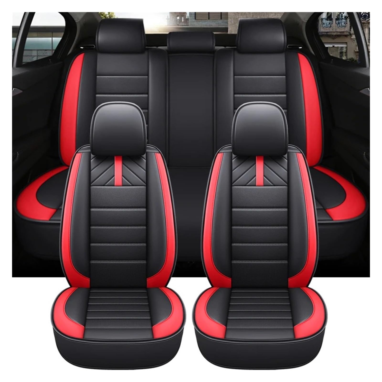 Sitzbezüge Auto Für Ford Für Focus 2 Auto Sitzkissen Abdeckung Full Set Universal Leder Zubehör Innen Sitzbezüge Auto Set(B-5 Piece) von IUKMR