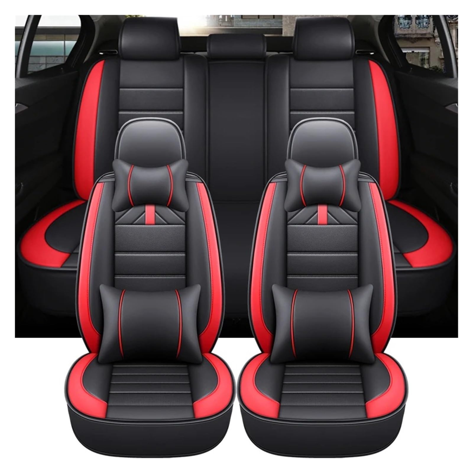 Sitzbezüge Auto Für Nissan Für Juke Auto Sitzkissen Abdeckung Full Set Universal Leder Zubehör Innen Sitzbezüge Auto Set(A-9 Piece) von IUKMR