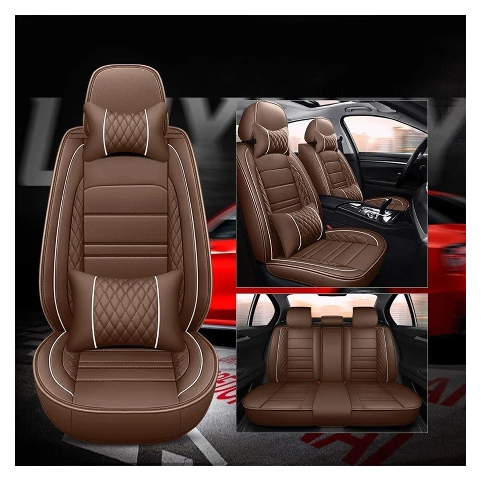 Sitzbezüge Auto Für Peugeot 206 307SW 308 407 408 508sw 208 2008 3008 4008 5008 Universal Style 3D Autositzbezug Sitzbezüge Auto Set(B-Coffee 5 Seats) von IUKMR