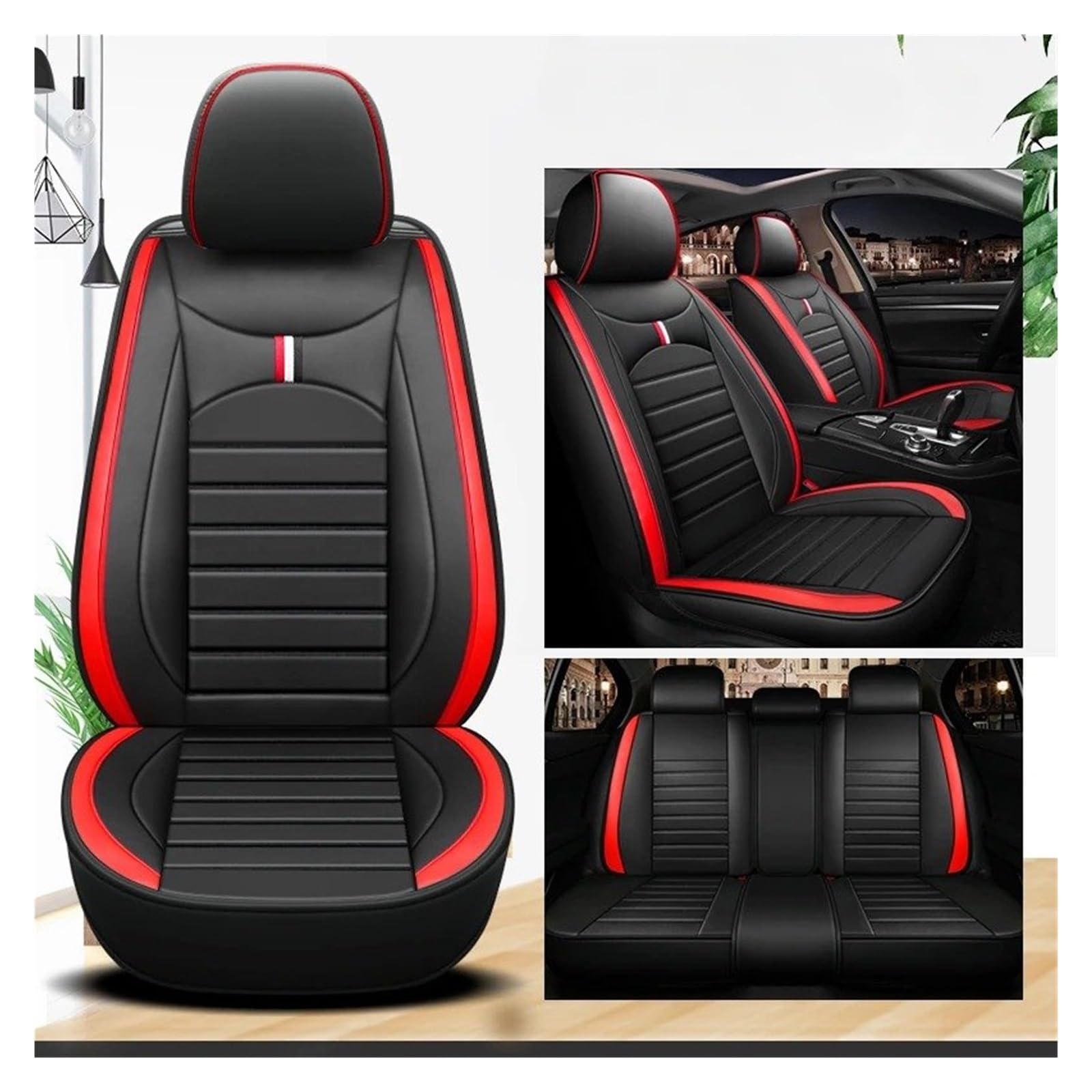 Sitzbezüge Auto Für SEAT Für Leon Für Arona Für Ateca Für Tarraco Für Ibiza Für Alhambra Autositzbezüge Sitzbezüge Auto Set(A-Black red 5 seat) von IUKMR