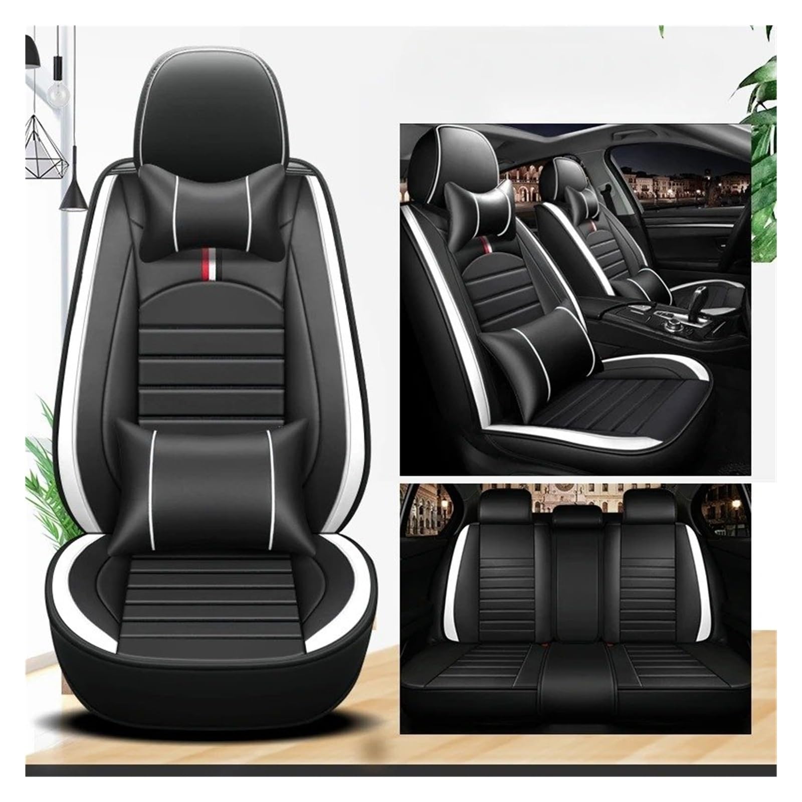 Sitzbezüge Auto Für SEAT Für Leon Für Arona Für Ateca Für Tarraco Für Ibiza Für Alhambra Autositzbezüge Sitzbezüge Auto Set(B-Black White 5 seat) von IUKMR