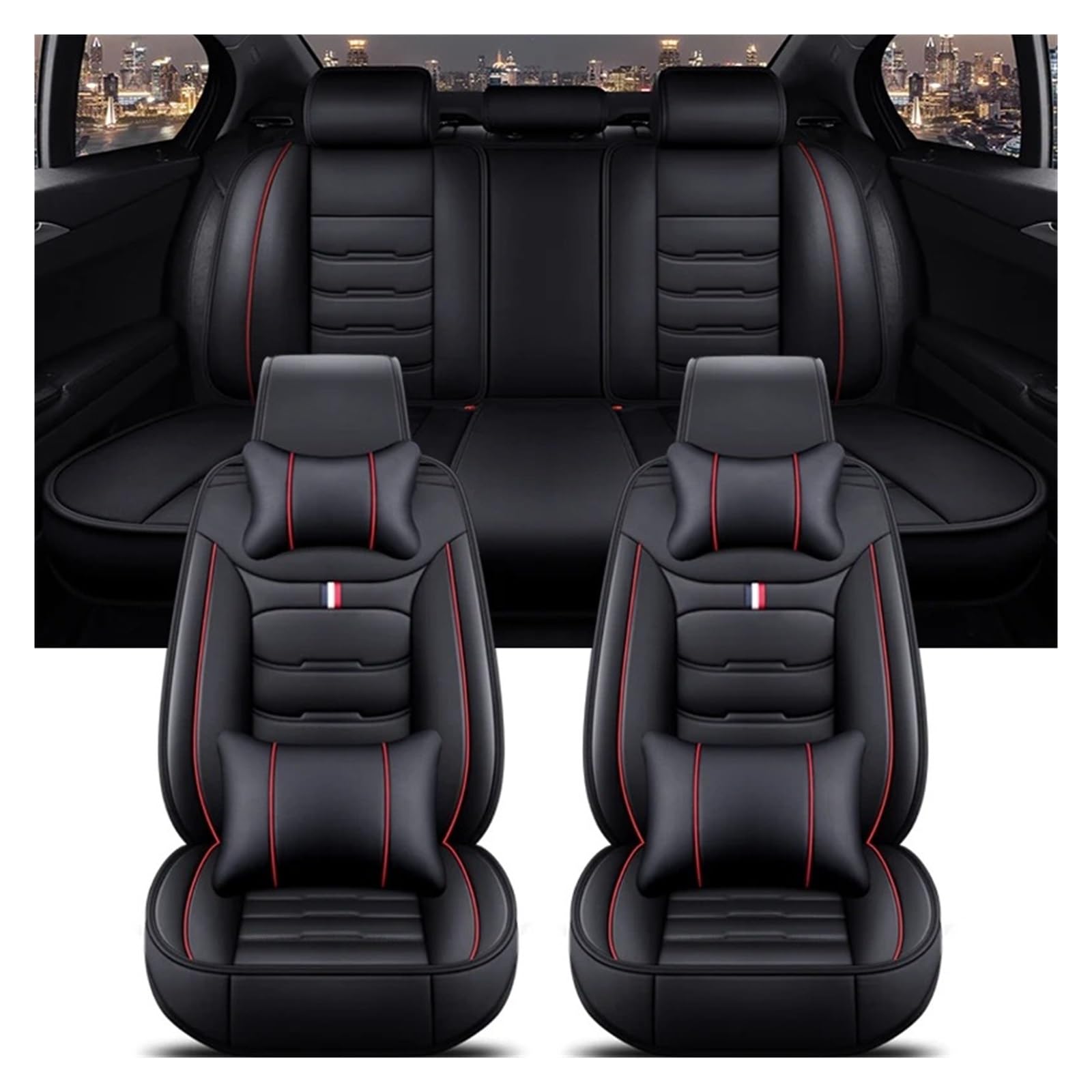 Sitzbezüge Auto Für SUBARU Für Forester Für Outback XV Für Impreza Für Levorg Für Legacy Für WRX Für Liberty Für Tribeca Für Crosstrek Universeller Autositzbezug Sitzbezüge Auto Set(Black Red 9 Seat) von IUKMR