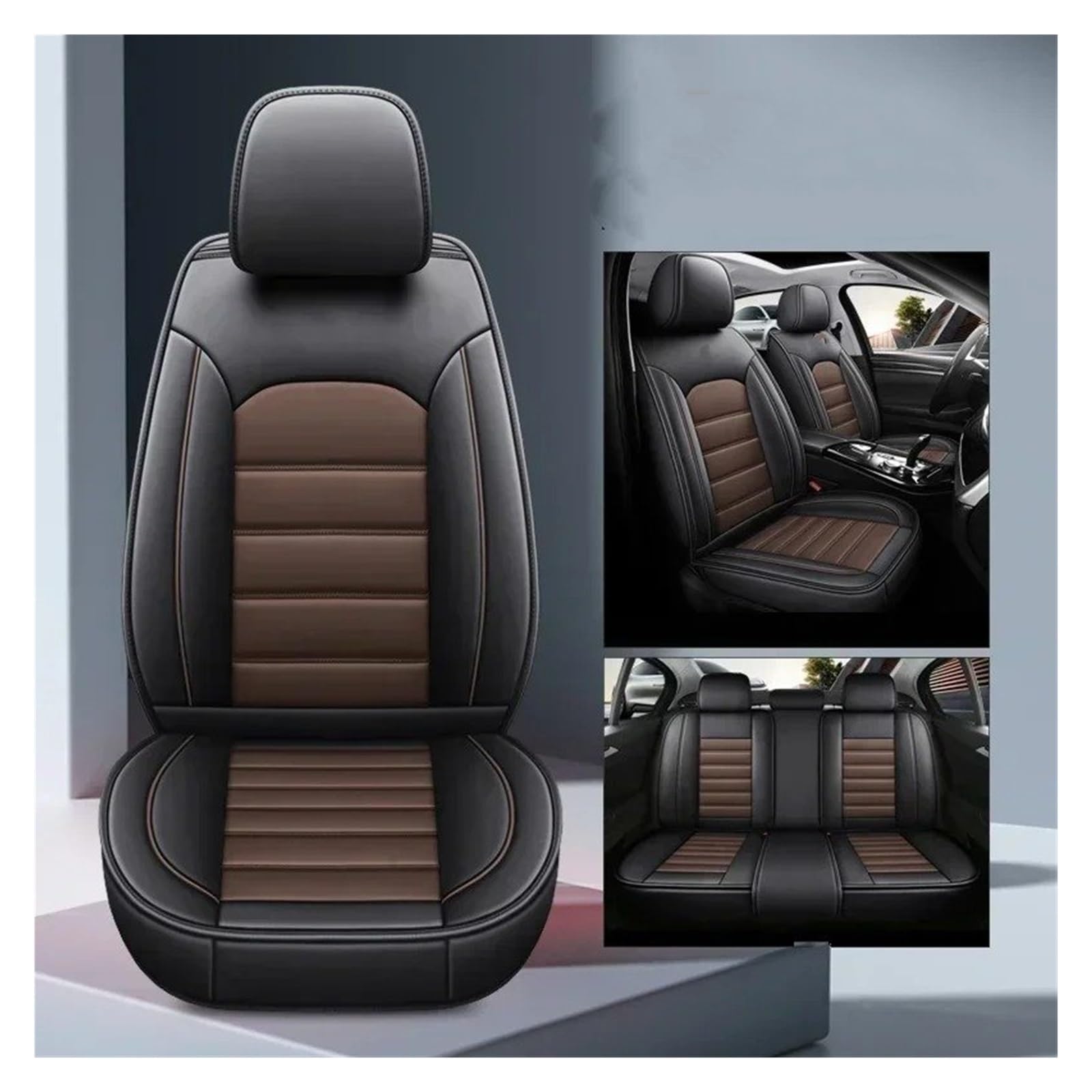 Sitzbezüge Auto Für VW Für ID3 Für ID4 Für ID6 Für T-Cross Für Lamando Universal Autositzbezug Sitzschutz Sitzbezüge Auto Set(A-Black Coffee 5seat) von IUKMR