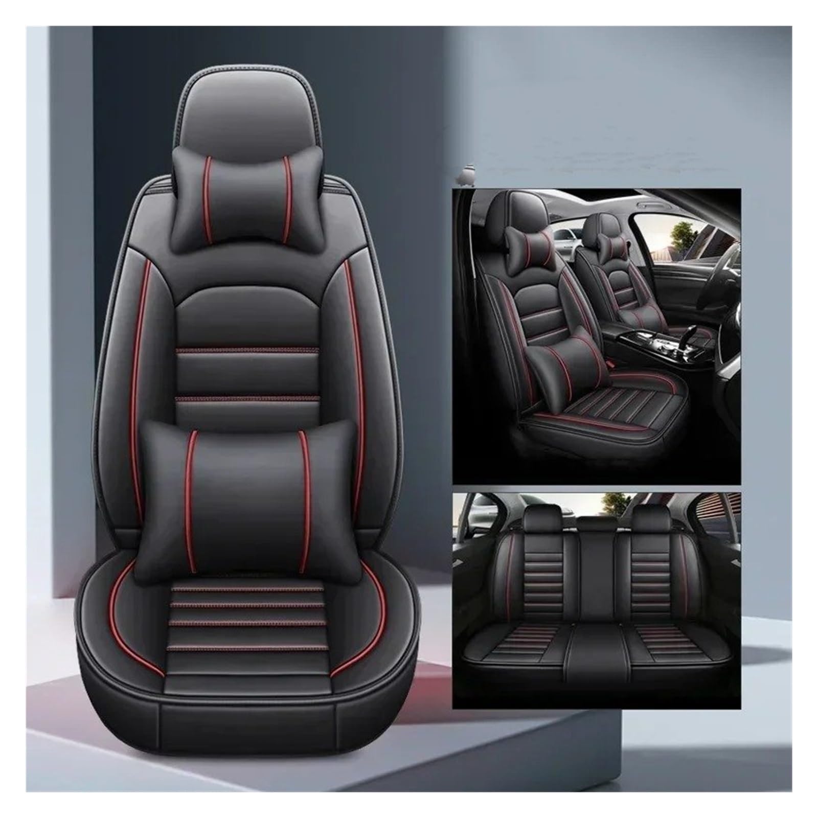 Sitzbezüge Auto Für VW Für ID3 Für ID4 Für ID6 Für T-Cross Für Lamando Universal Autositzbezug Sitzschutz Sitzbezüge Auto Set(B-Black red 5seat) von IUKMR