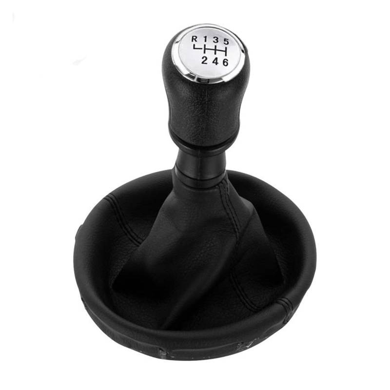 Gear Stick Schaltknauf Für VW Für Transporter Für Multivan Für Caravelle T5 2003-2010 Auto 6 Gang Schalthebel Schaltknauf Ledermanschette Auto Schalthebel(Silver 6 Speed) von IUKMRT