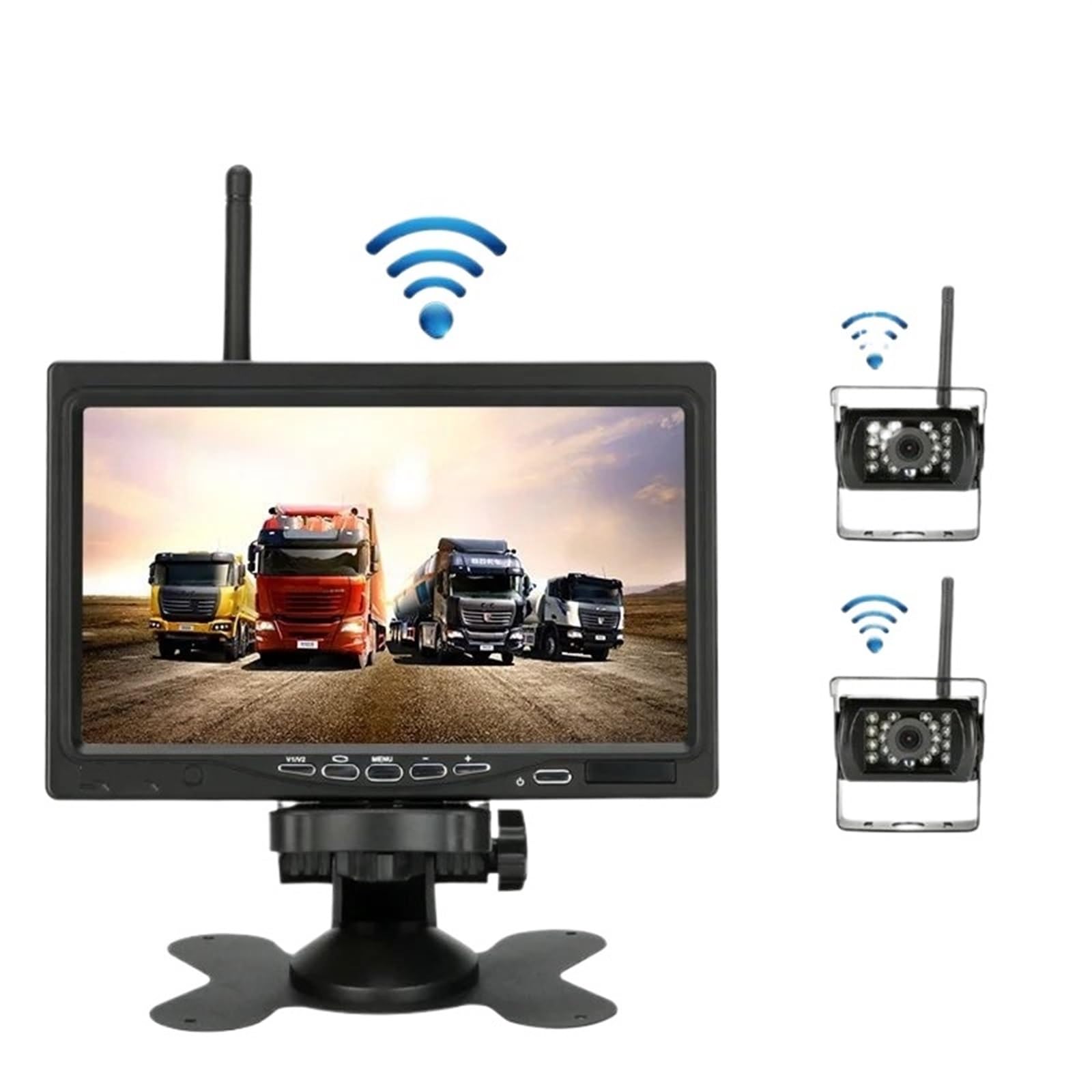 HD Rückfahrkamera 7 Inch Drahtlose LKW Kamera Für LKW Bus RV Anhänger Bagger Auto Monitor Reverse Bild Rückansicht Auto Kamera 12V-24V Auto Rückfahrkamera(with 2 Camera) von IUKMRT