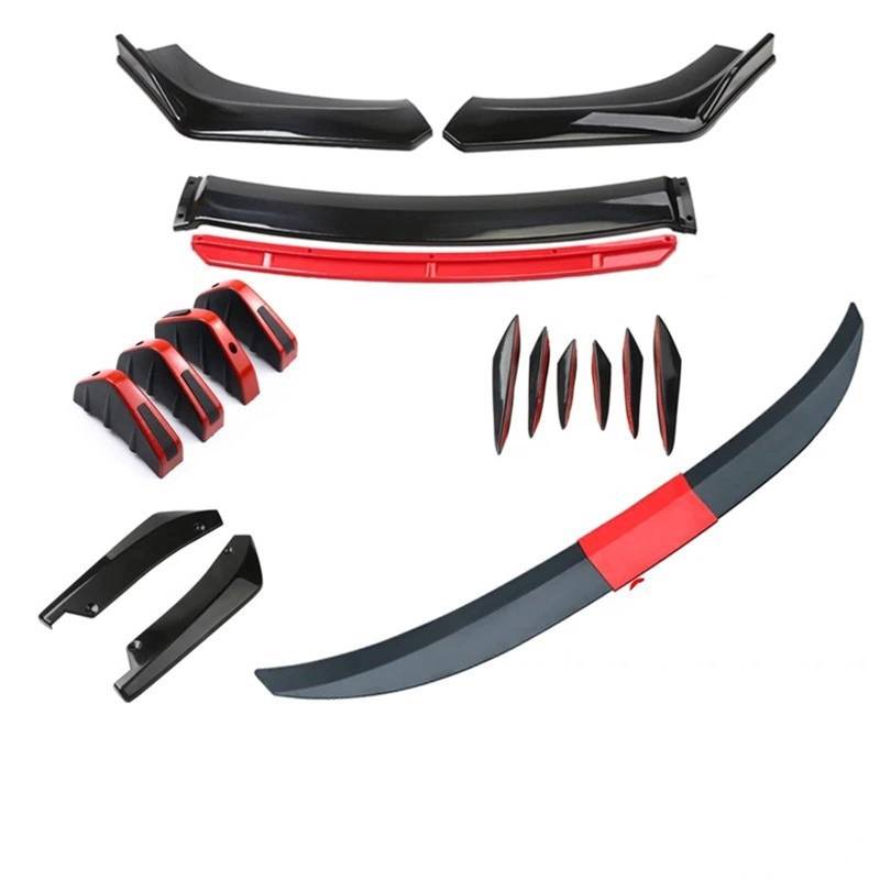 IUKMRT Front Spoiler Lippe 1 Set Universal Auto Vorderen Stoßfänger Lip Body Kit Spoiler Splitter Diffusor Einstellbare Stamm Schwanz Hinten Flügel Spoiler Auto Frontspoiler(Black and red Part) von IUKMRT