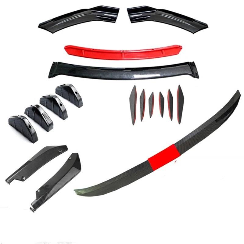 IUKMRT Front Spoiler Lippe 1 Set Universal Auto Vorderen Stoßfänger Lip Body Kit Spoiler Splitter Diffusor Einstellbare Stamm Schwanz Hinten Flügel Spoiler Auto Frontspoiler(Carbon and red Part) von IUKMRT