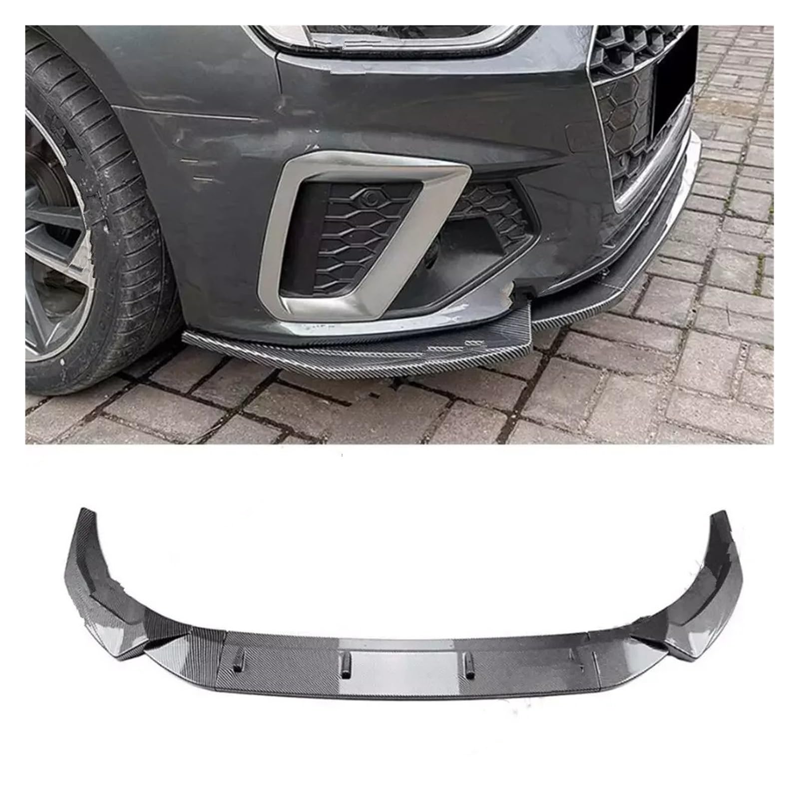 IUKMRT Front Spoiler Lippe Für A4 S4 B9.5 Sline 2020 2021 2022 2023 2024 Auto Vorderen Stoßfänger Lip Canard Splitter Diffusor Körper Kit Spoiler Tuning Auto Frontspoiler(Carbon Look) von IUKMRT