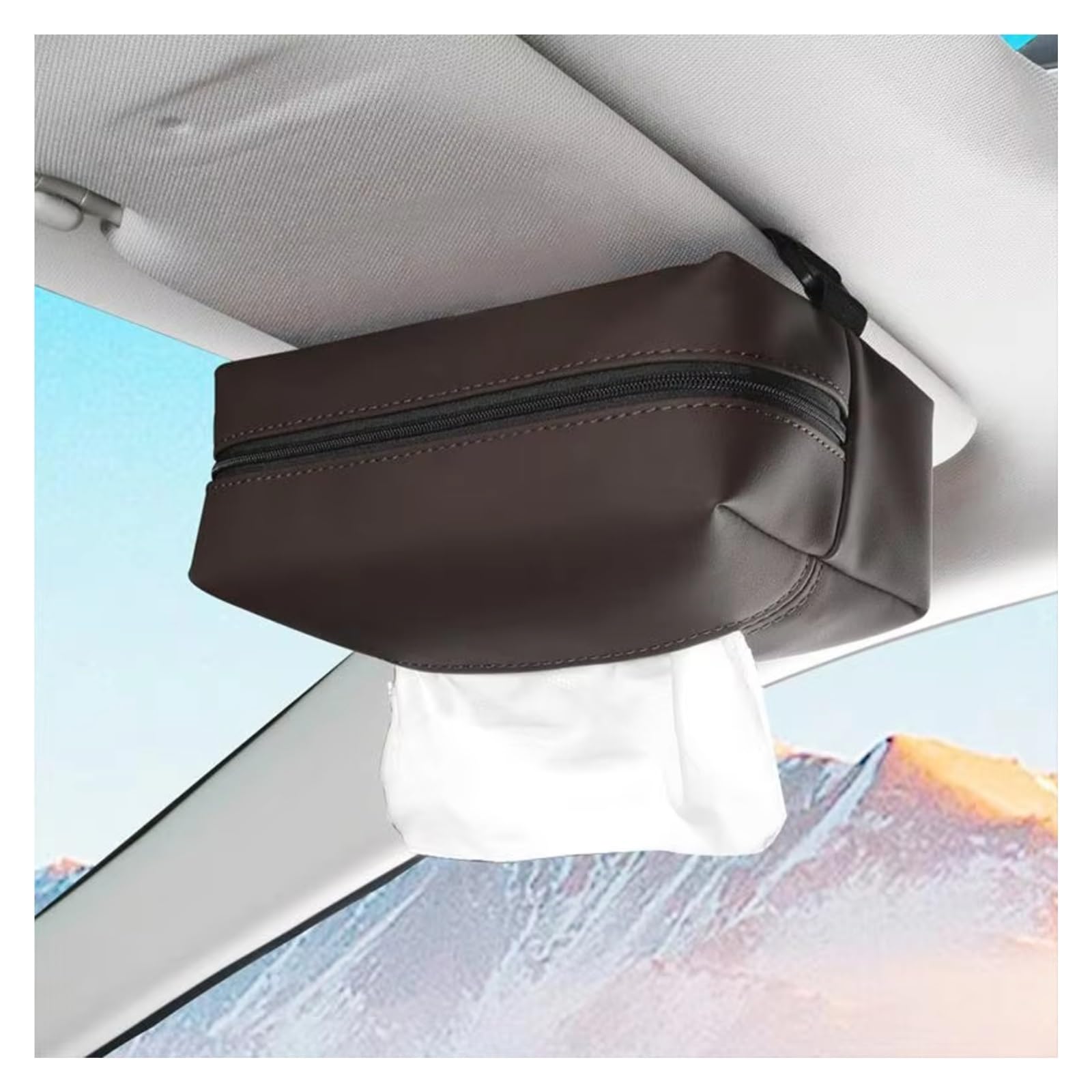 Innenzubehör Auto Taschentuchbox Halter Leder Auto Mittelkonsole Armlehne Serviettenbox Sonnenblende Rücksitz Taschentuchetui mit Fix Strap Auto Zierleiste(Brown) von IUKMRT