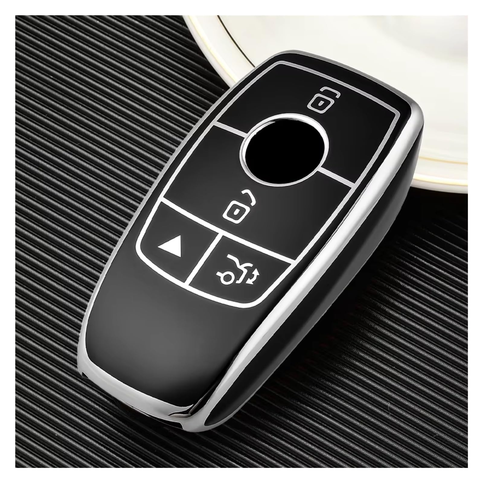 Innenzubehör For Benz W205 W213 W222 X167 W177 A C E S G Class for GLC for CLA 4 Buttons Car Remote Key Case Fob Cover Shell Auto Zierleiste(Black silver) von IUKMRT