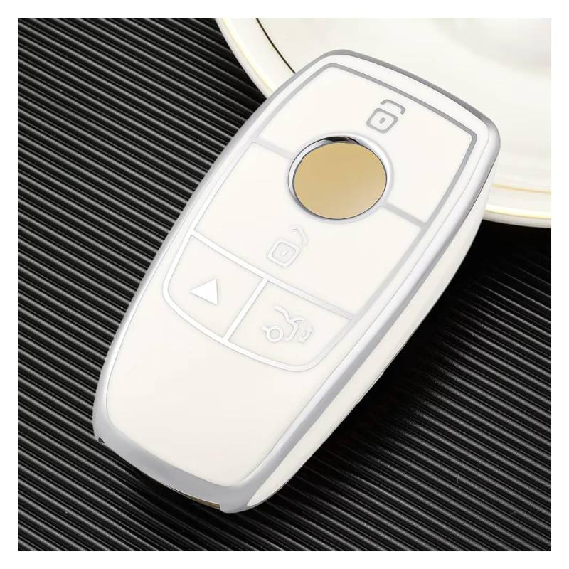 Innenzubehör For Benz W205 W213 W222 X167 W177 A C E S G Class for GLC for CLA 4 Buttons Car Remote Key Case Fob Cover Shell Auto Zierleiste(White silver) von IUKMRT