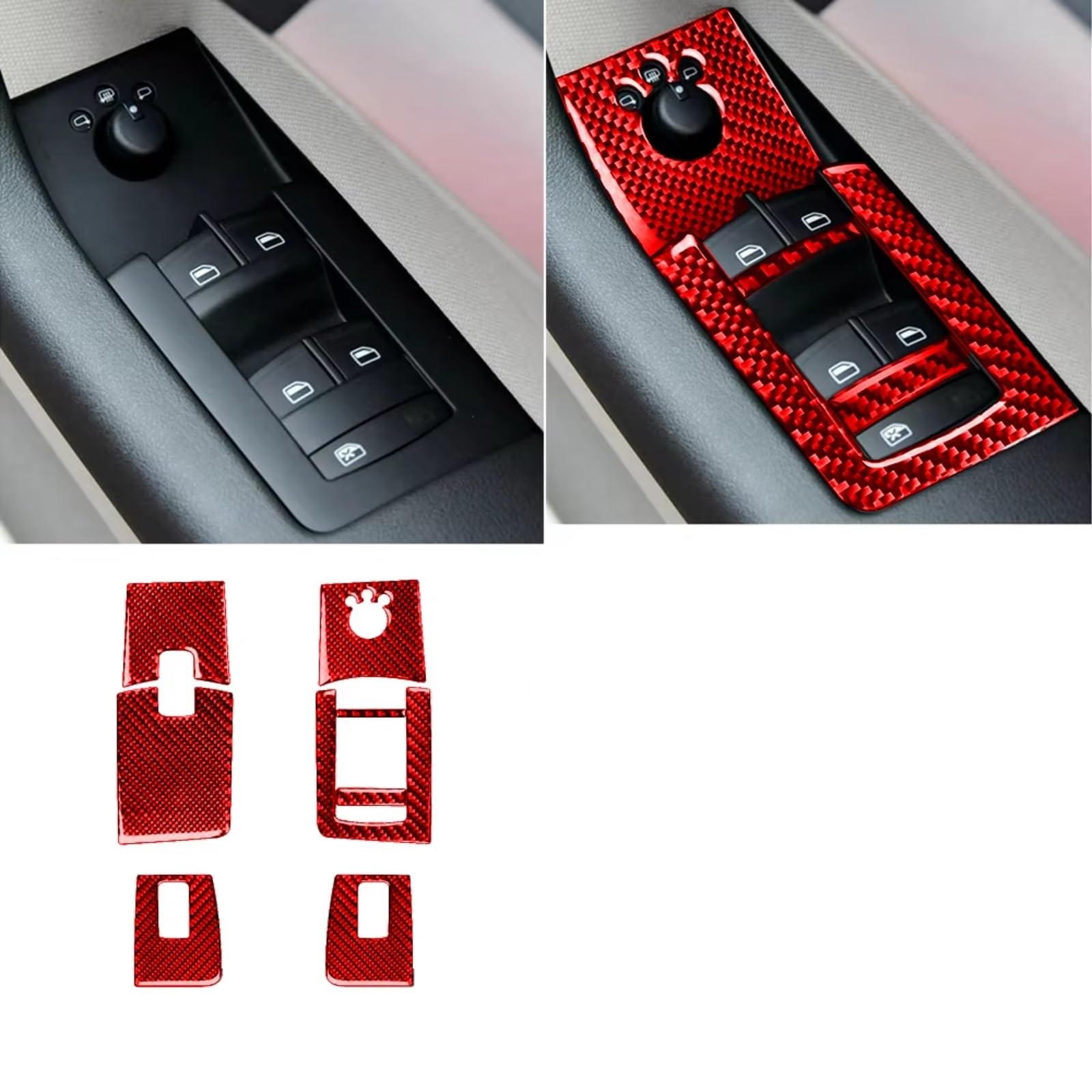 Innenzubehör Für A3 S3 8P 2006 2007 Auto Fenster Heben Bedienfeld Abdeckung Trim Innen Aufkleber Auto Zierleiste(Red RHD) von IUKMRT